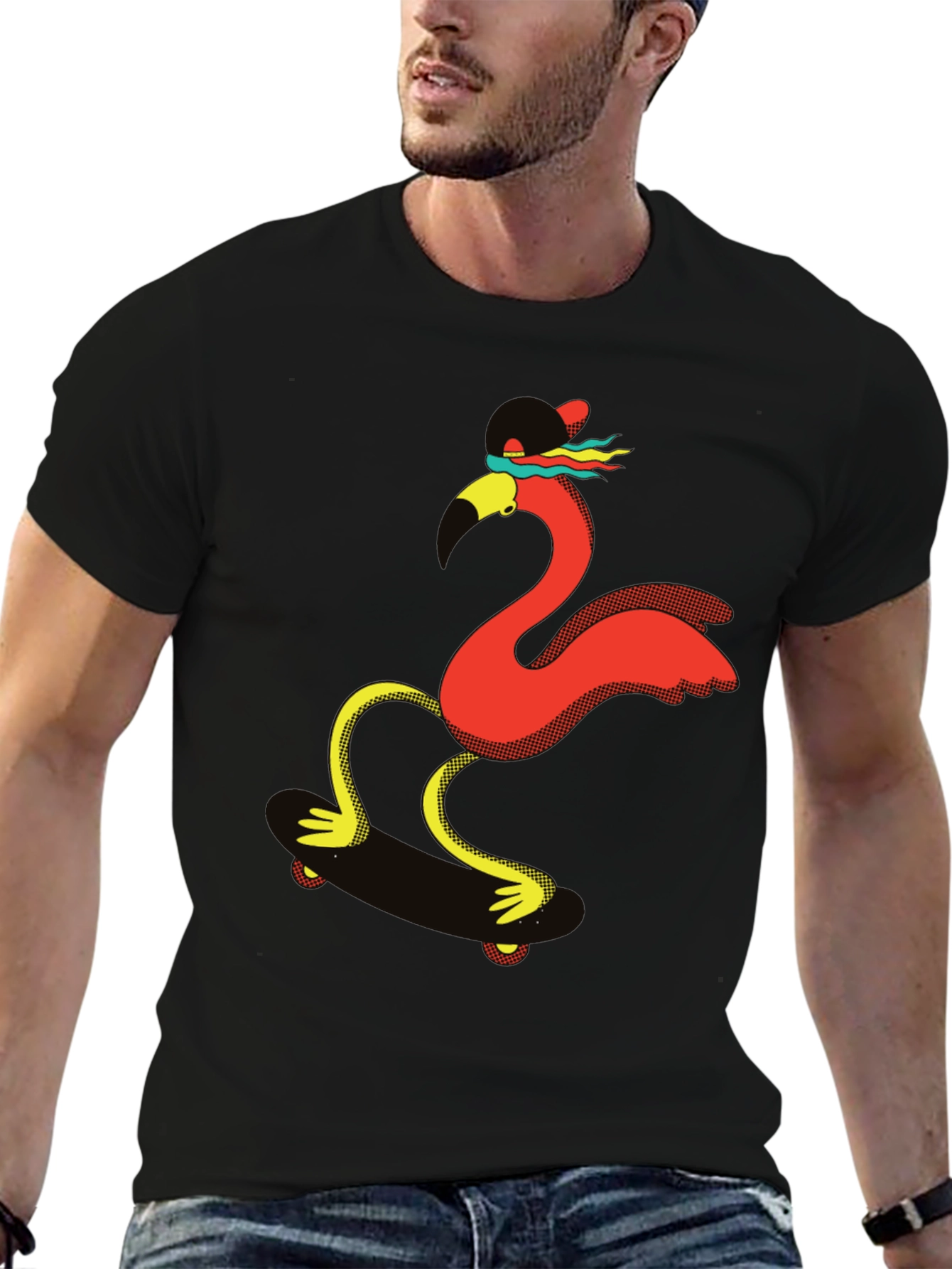 Skateboarding Flamingo Graphic Tee