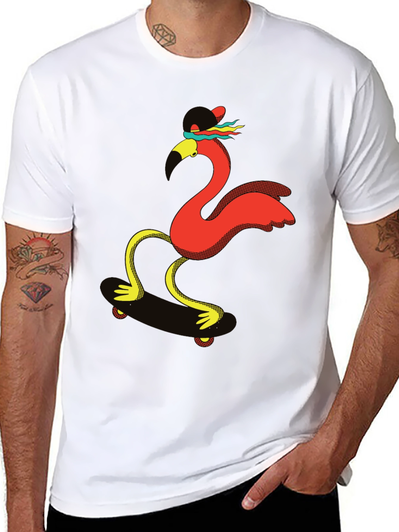 Skateboarding Flamingo Graphic Tee