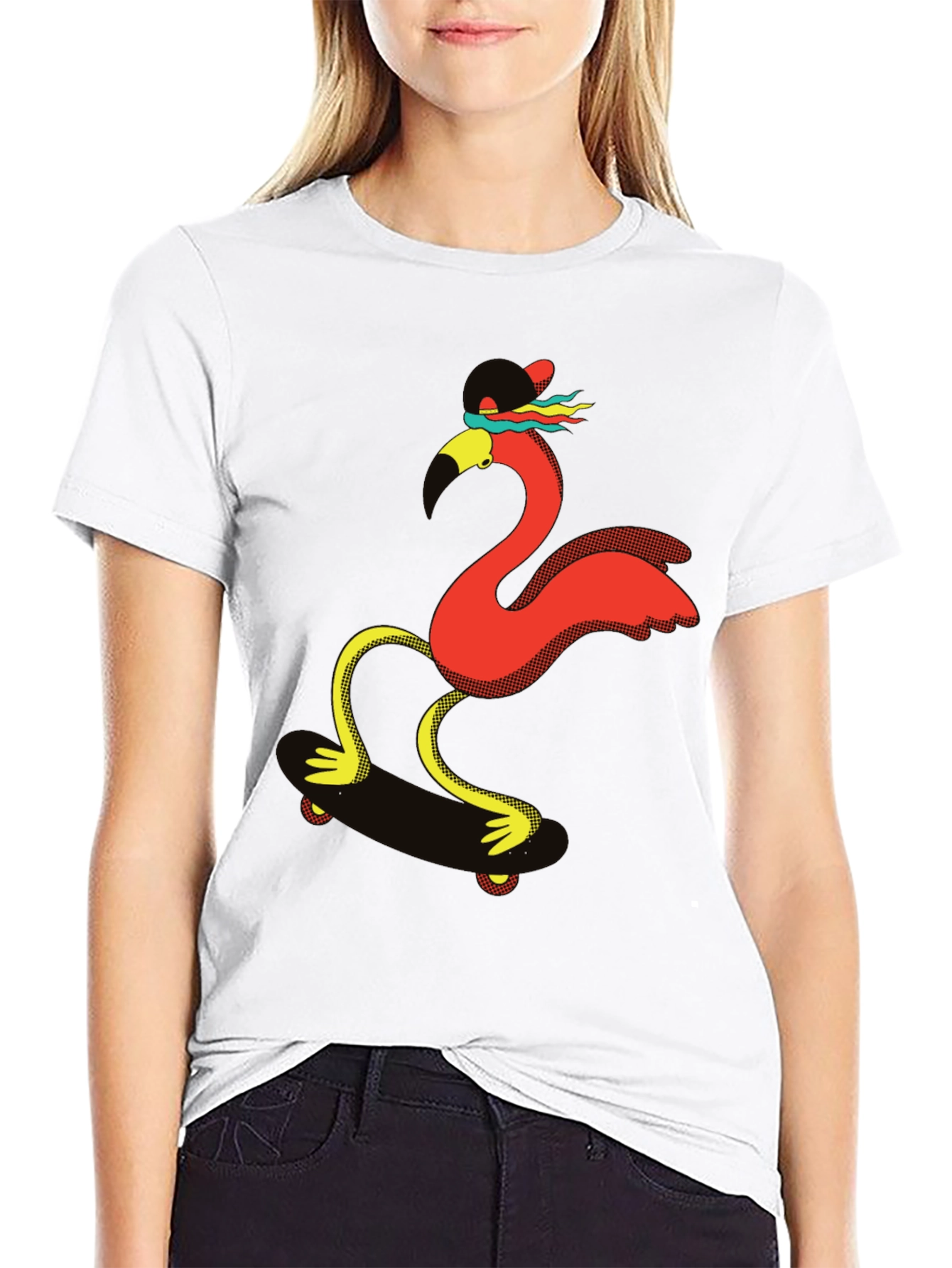 Skateboarding Flamingo Graphic Tee