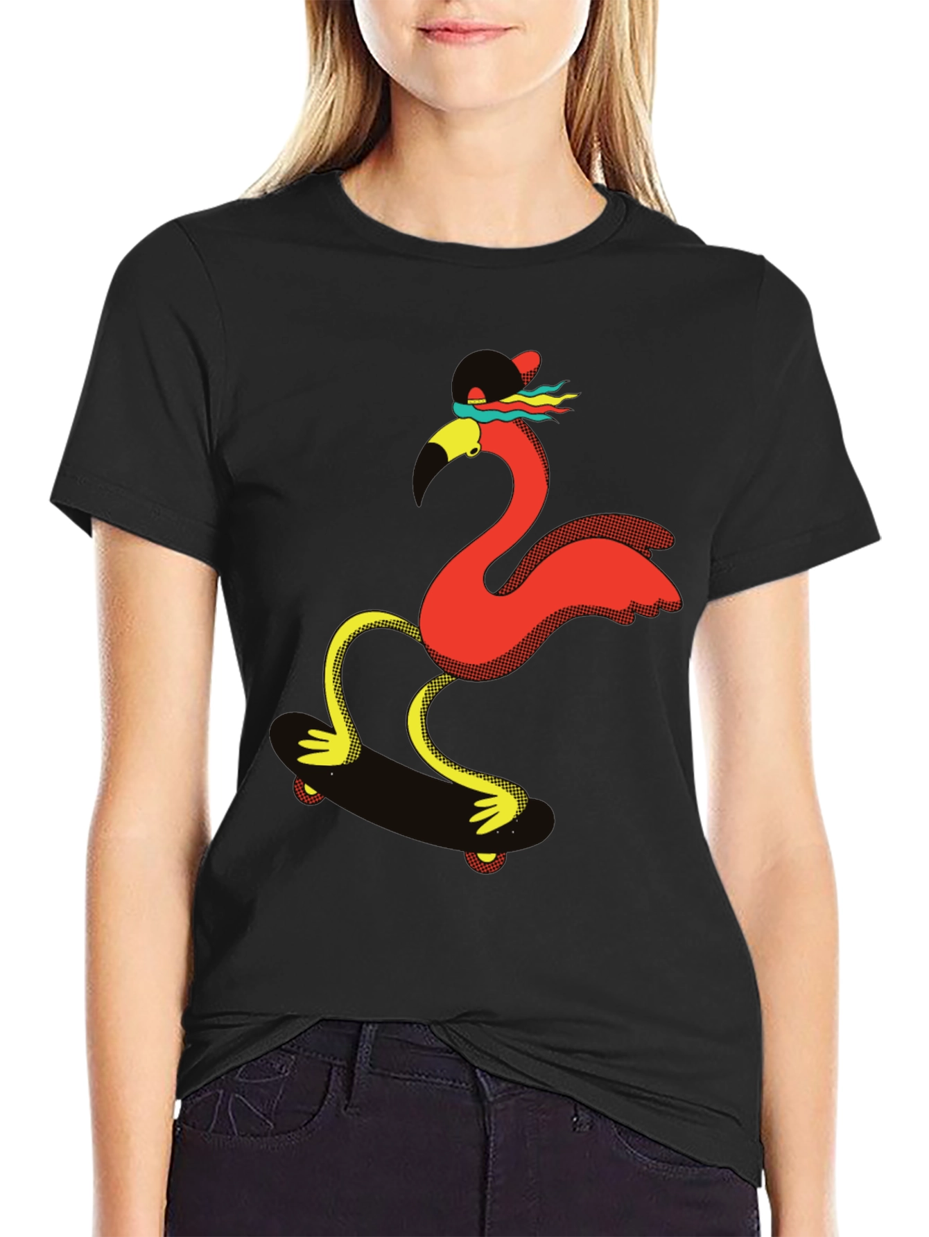 Skateboarding Flamingo Graphic Tee