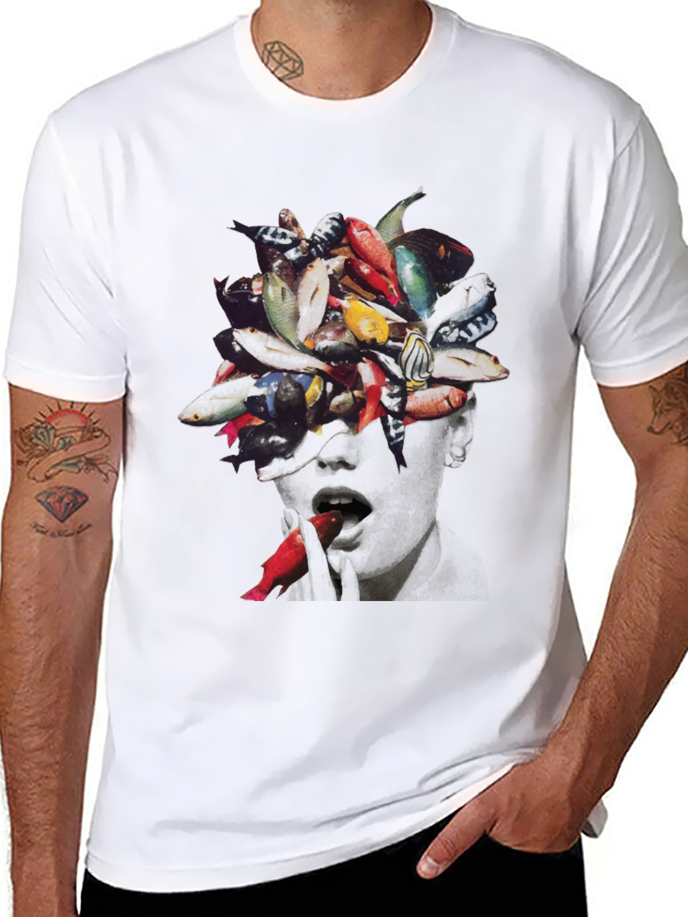 Surreal Fish Head Graphic T-Shirt - Unique Art Tee