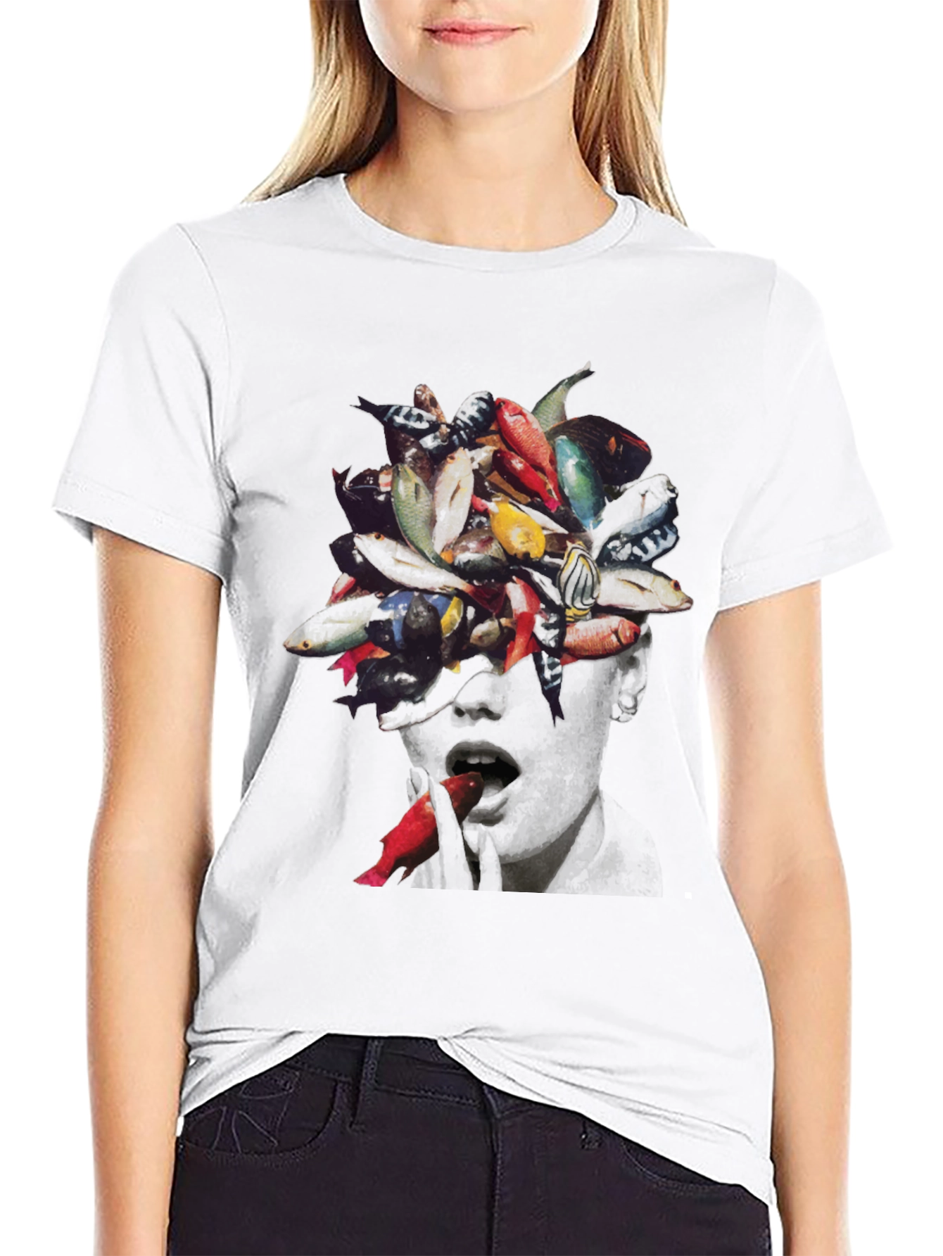 Surreal Fish Head Graphic T-Shirt - Unique Art Tee
