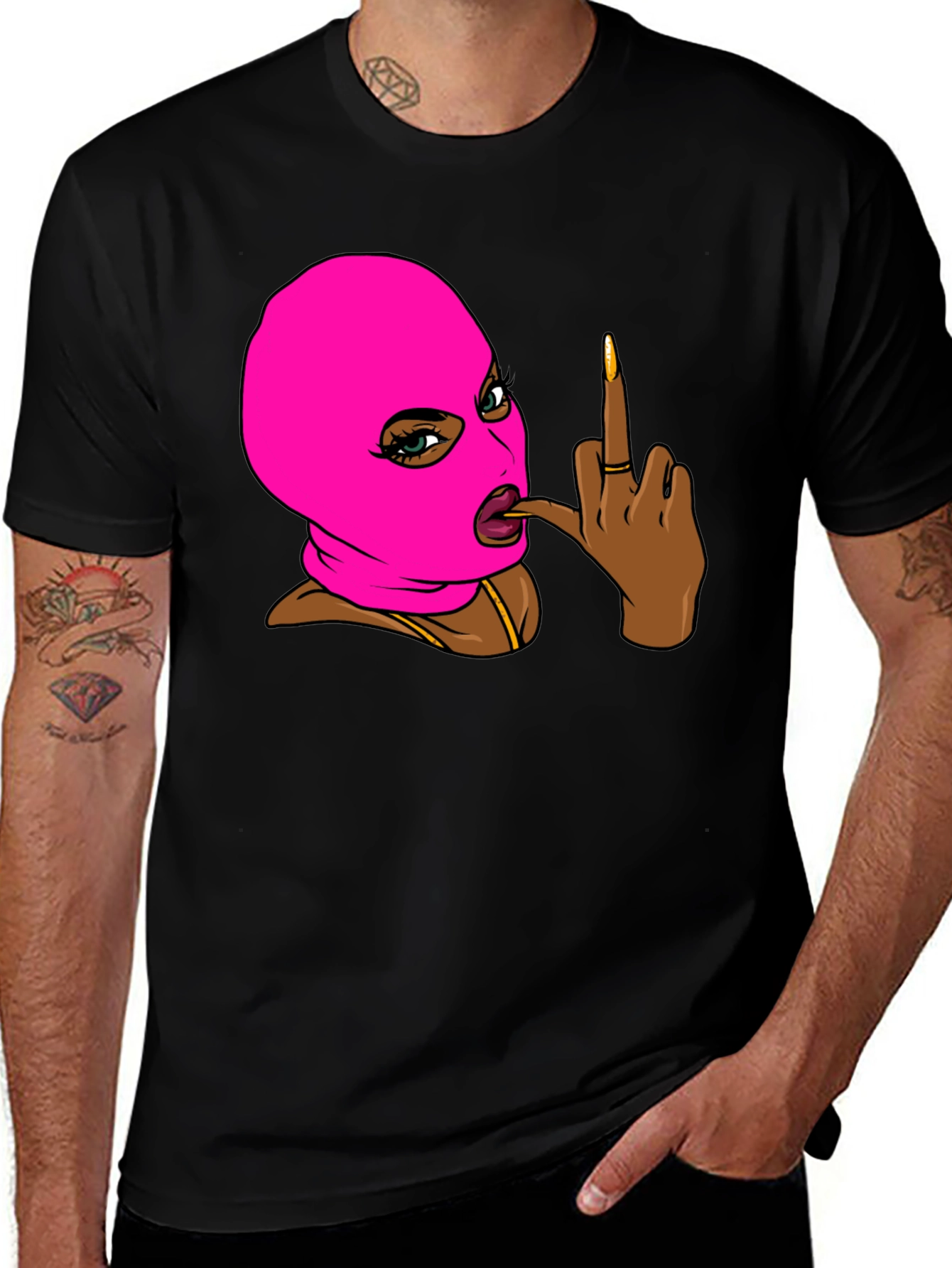 Ski Mask Girl Graphic T-Shirt - Black