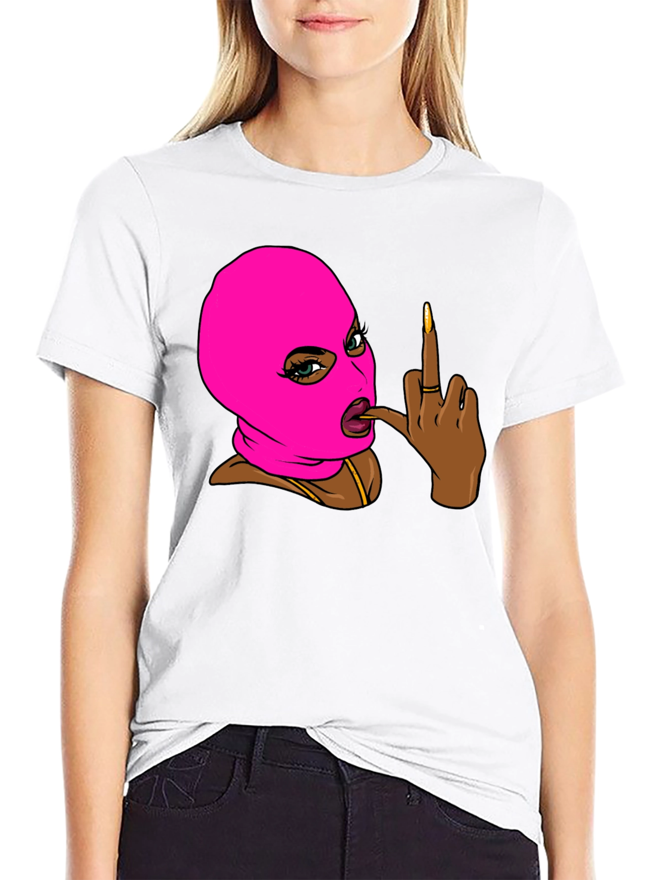 Ski Mask Girl Graphic T-Shirt - Black