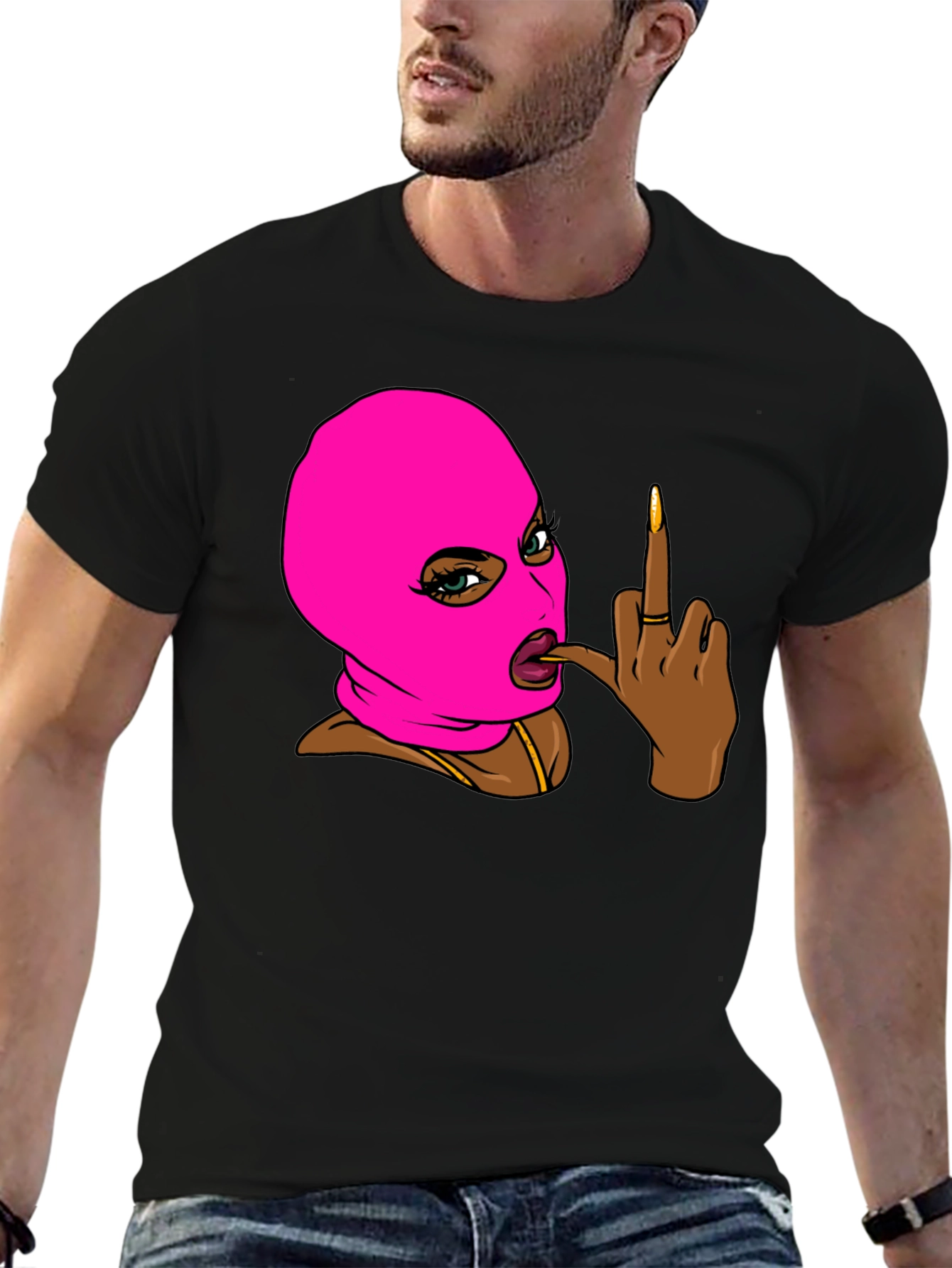 Ski Mask Girl Graphic T-Shirt - Black