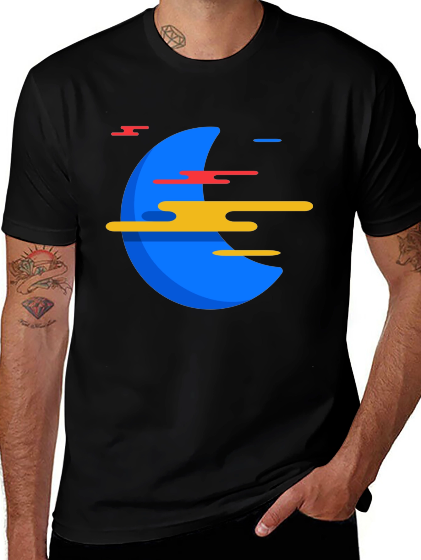 Abstract Graphic Print Mens Black T-Shirt