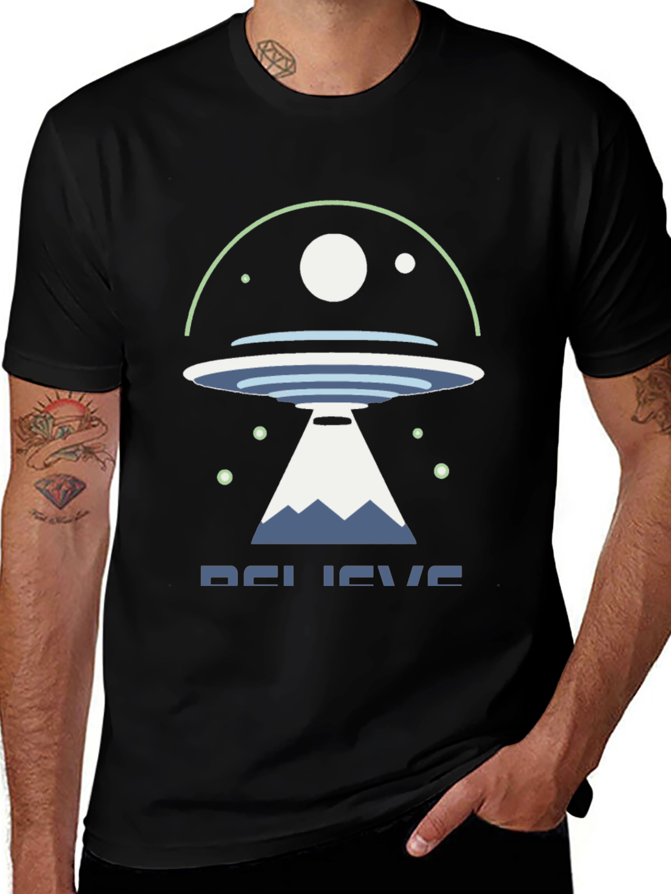 Believe UFO Graphic Tee - Black Cotton Shirt