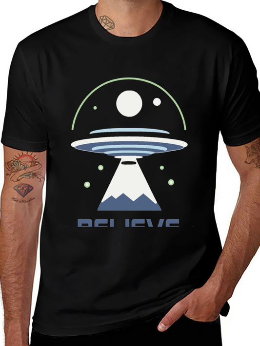Believe UFO Graphic Tee - Black Cotton Shirt