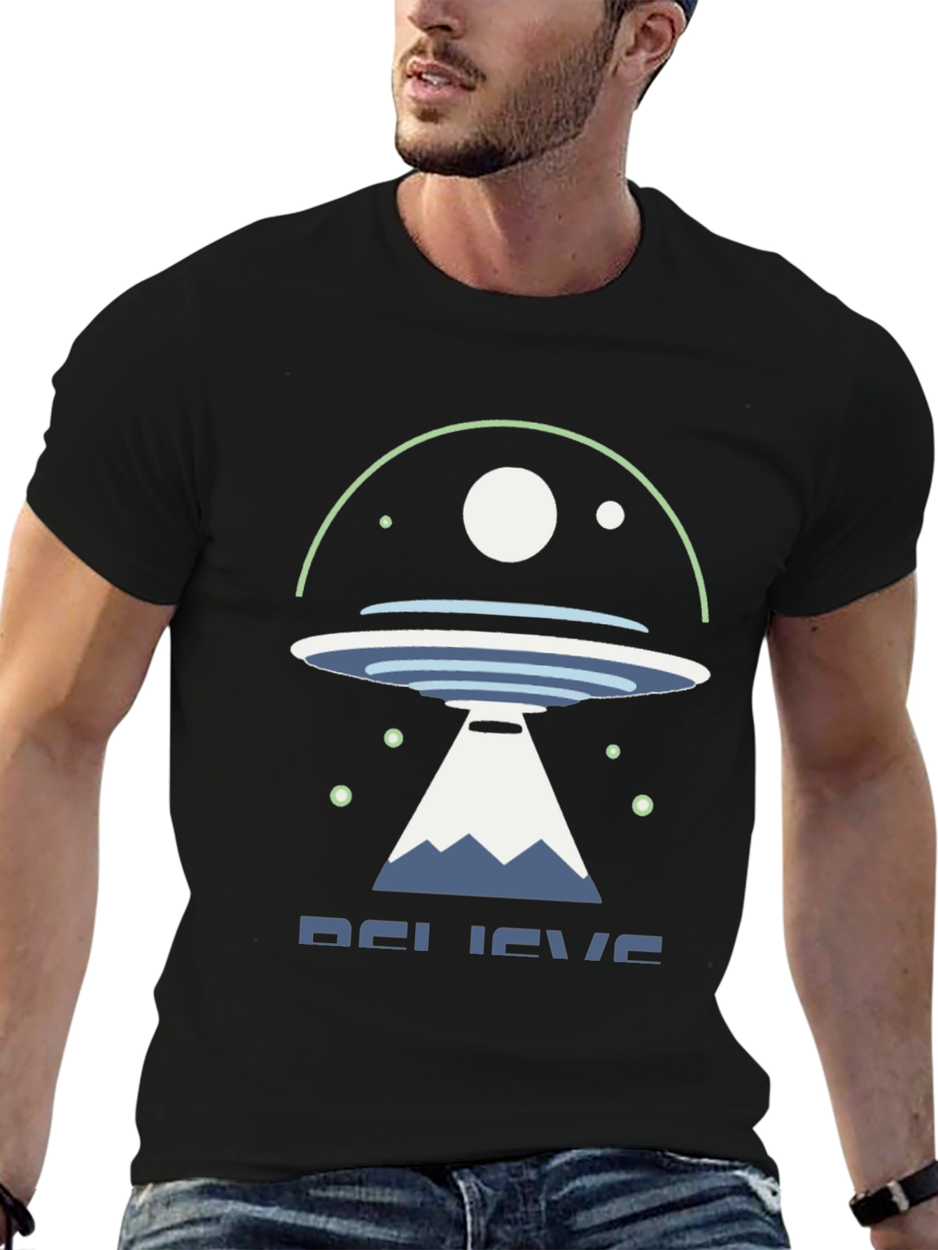 Believe UFO Graphic Tee - Black Cotton Shirt