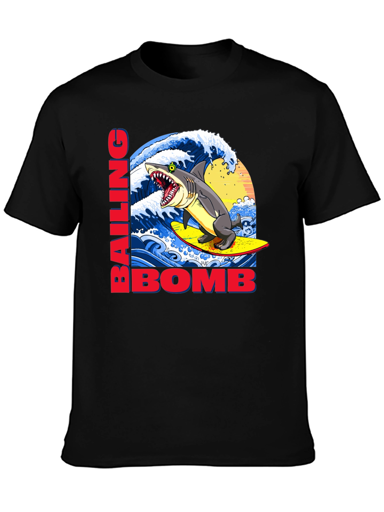 Surfing Shark Graphic Tee - Bailing Bomb Design