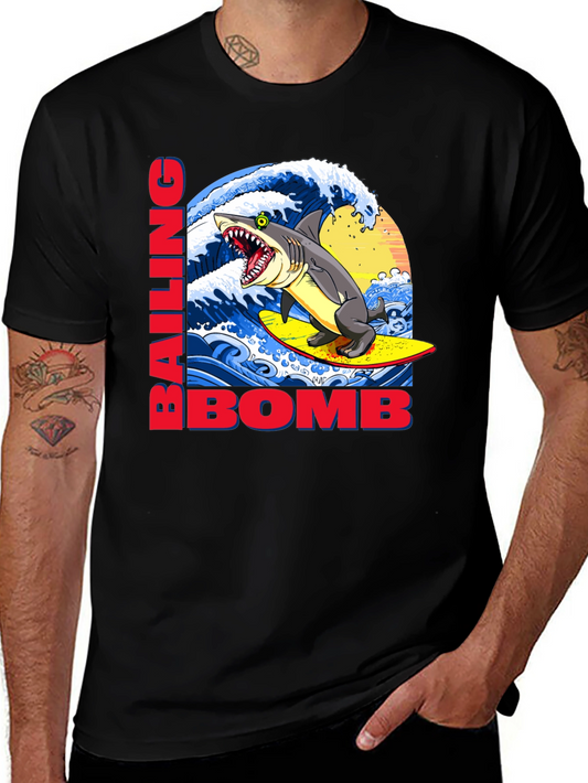 Surfing Shark Graphic Tee - Bailing Bomb Design