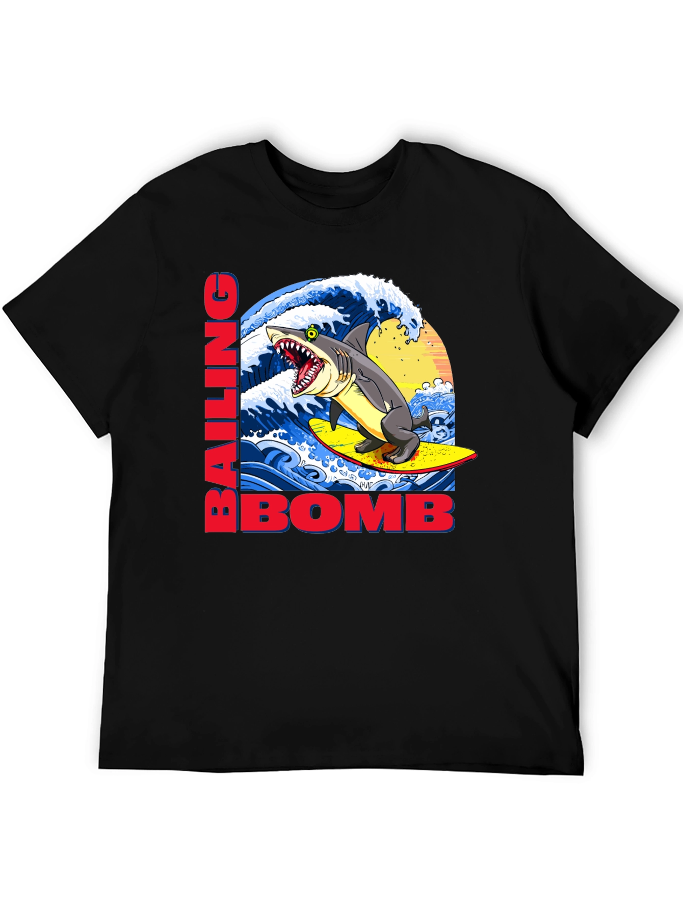 Surfing Shark Graphic Tee - Bailing Bomb Design