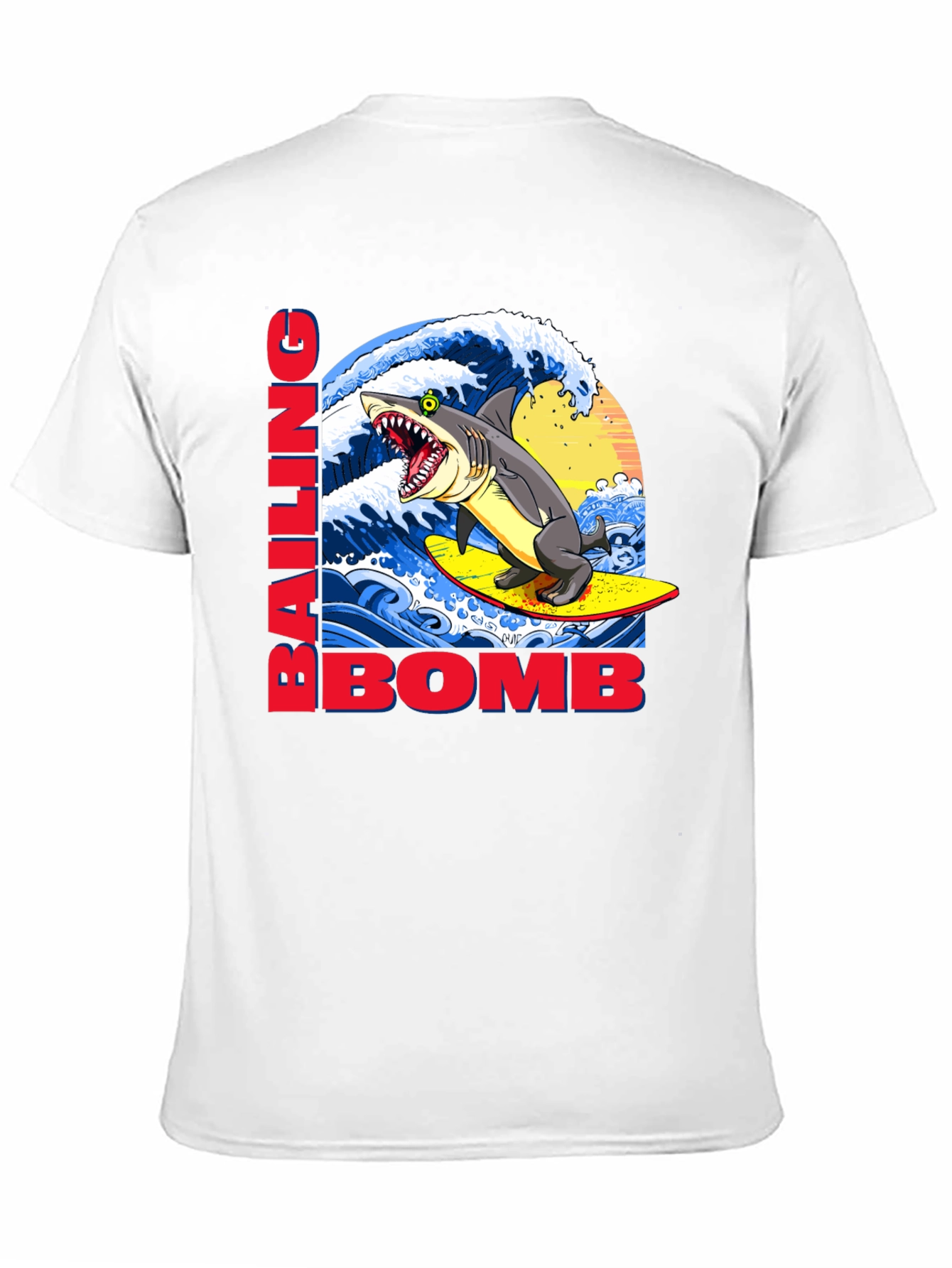Surfing Shark Graphic Tee - Bailing Bomb Design