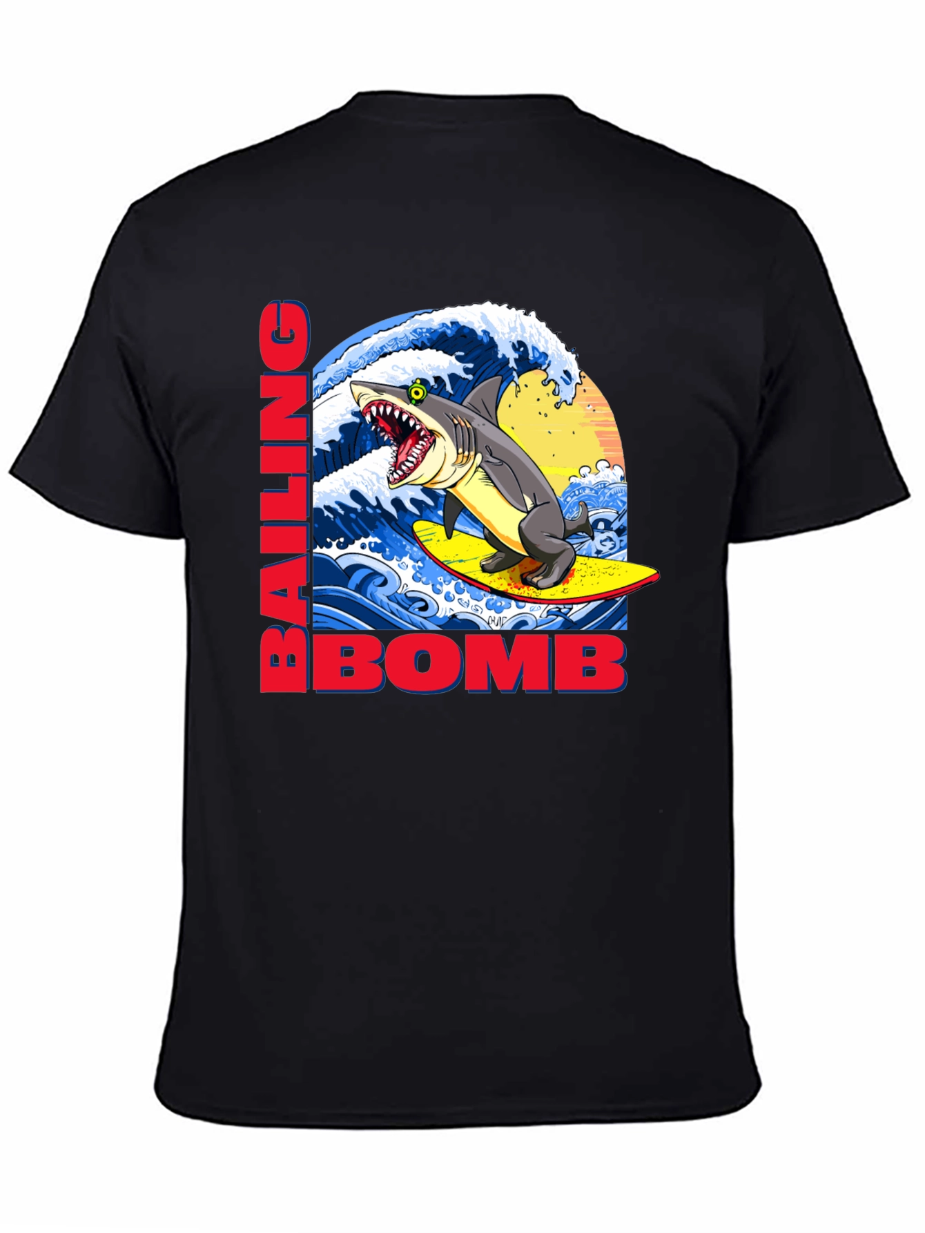 Surfing Shark Graphic Tee - Bailing Bomb Design