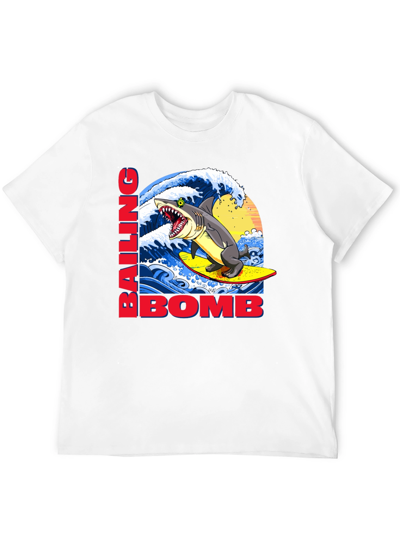 Surfing Shark Graphic Tee - Bailing Bomb Design