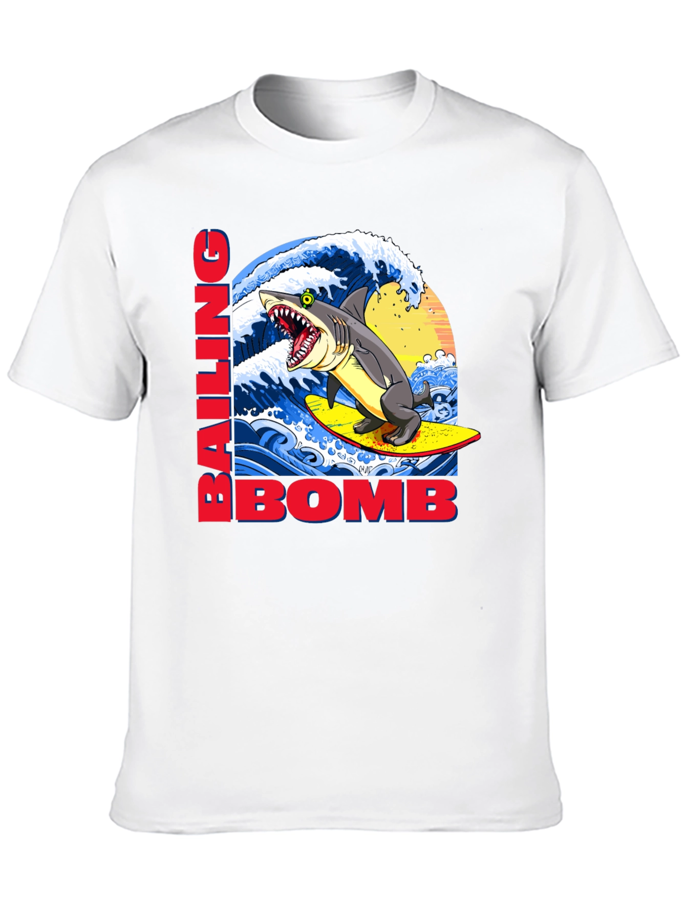 Surfing Shark Graphic Tee - Bailing Bomb Design