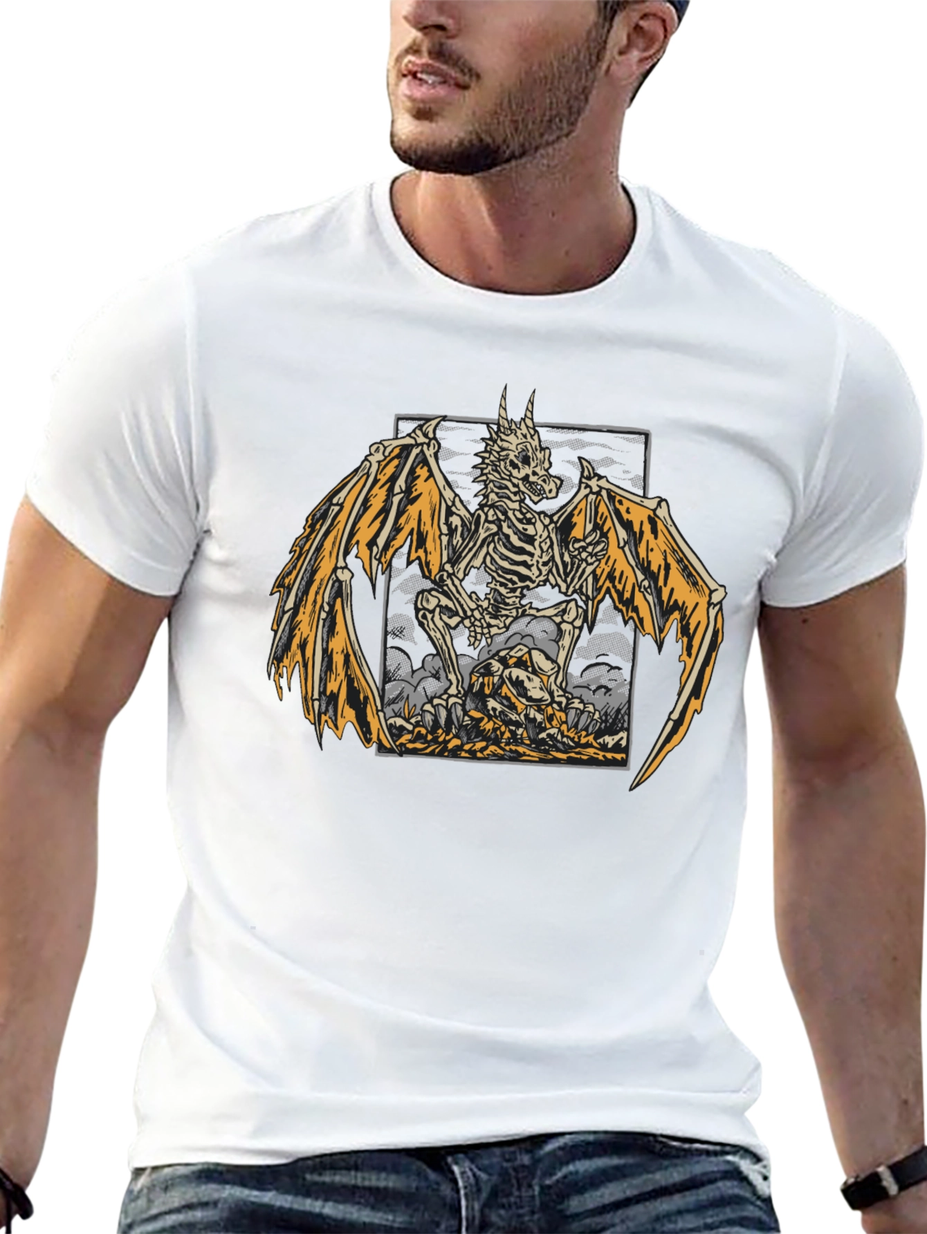 Skeleton Dragon Graphic Print T-Shirt