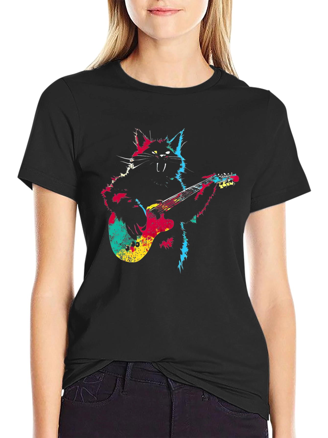 Rock Cat Guitar T-Shirt - Cool Graphic Tee