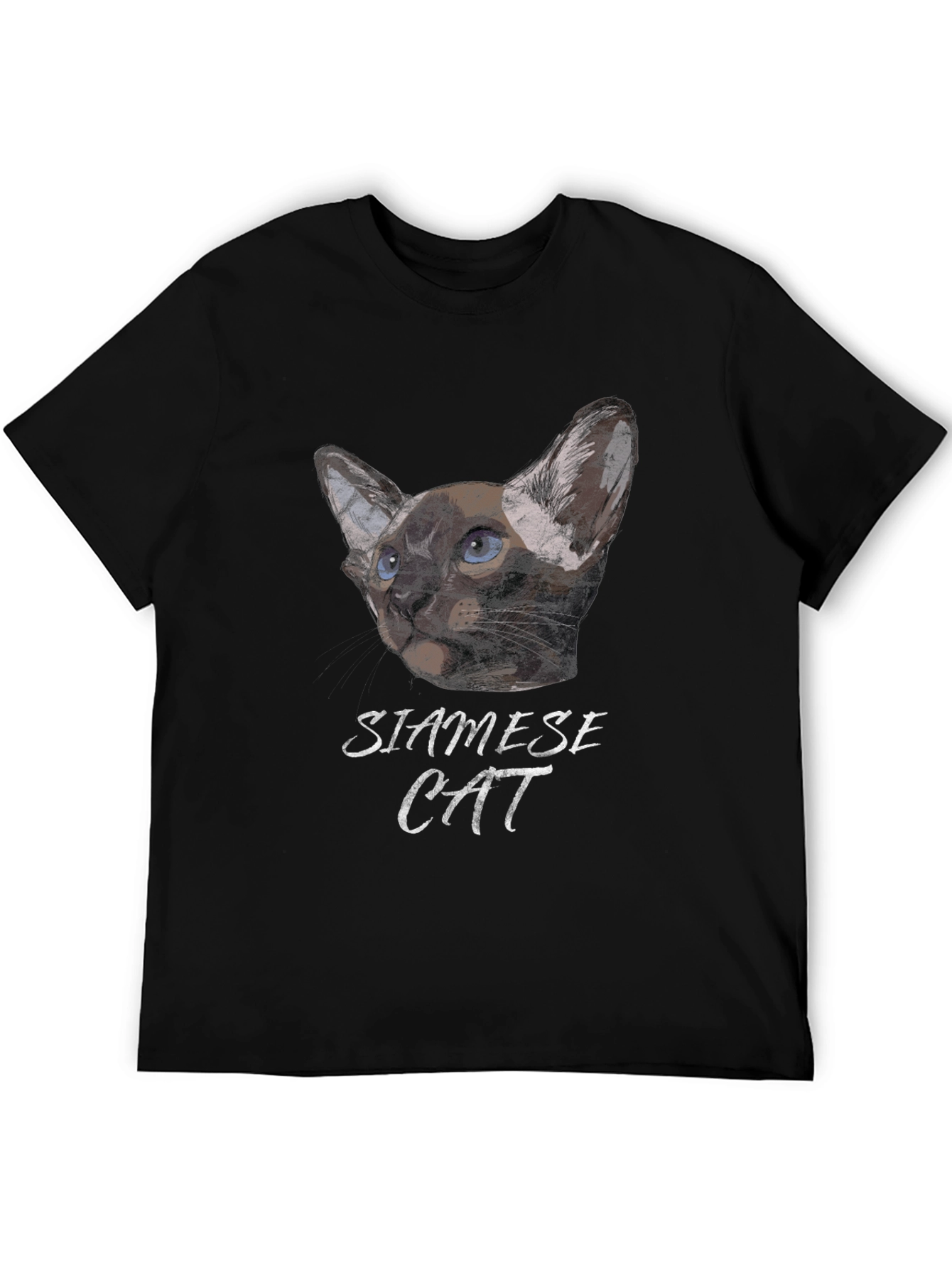 Siamese Cat Graphic Print Black T-Shirt