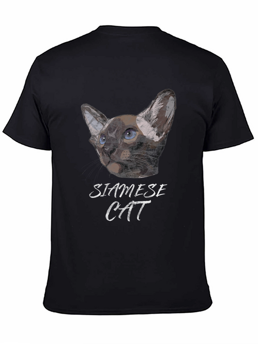 Siamese Cat Graphic Print Black T-Shirt