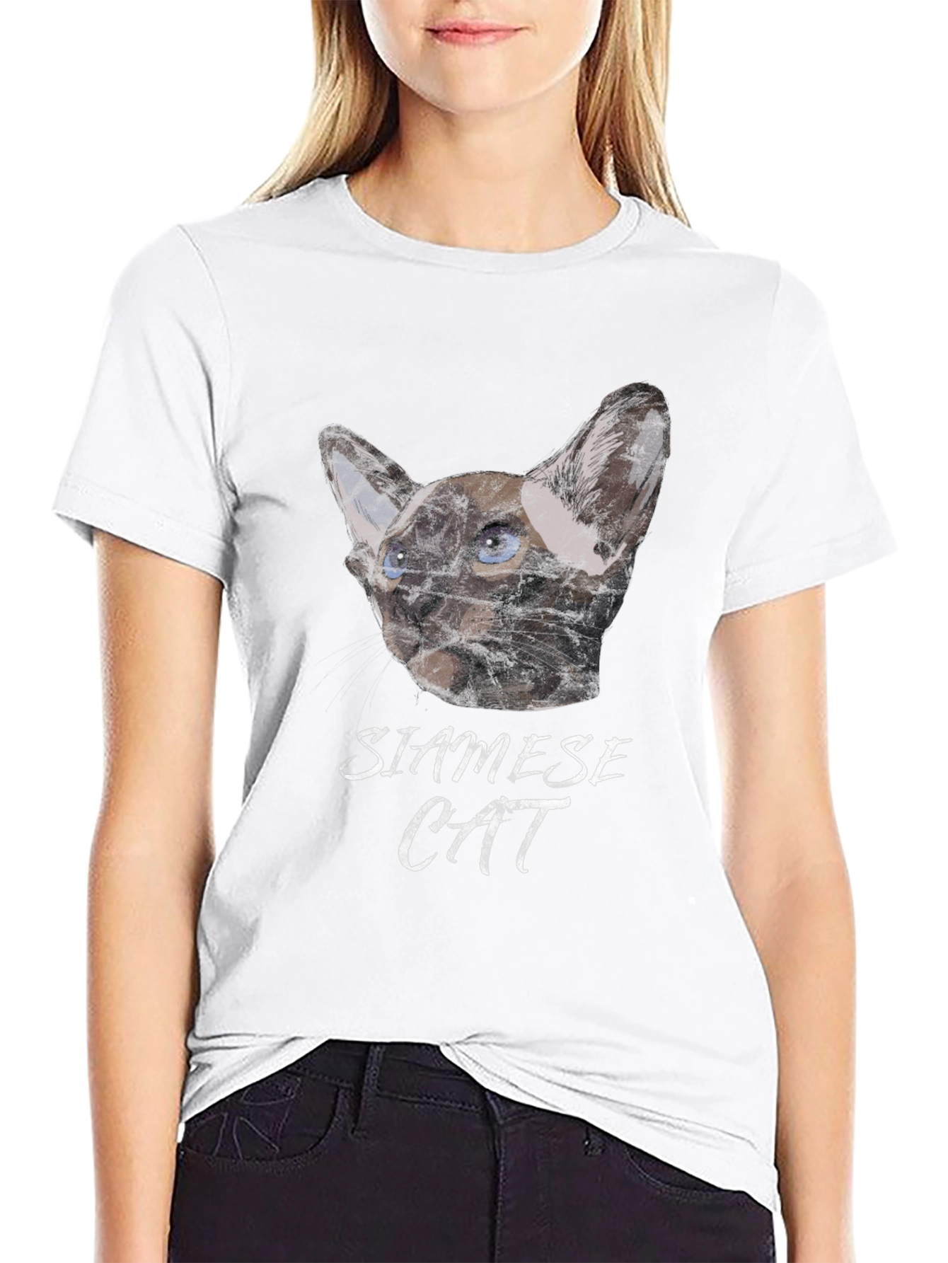 Siamese Cat Graphic Print Black T-Shirt