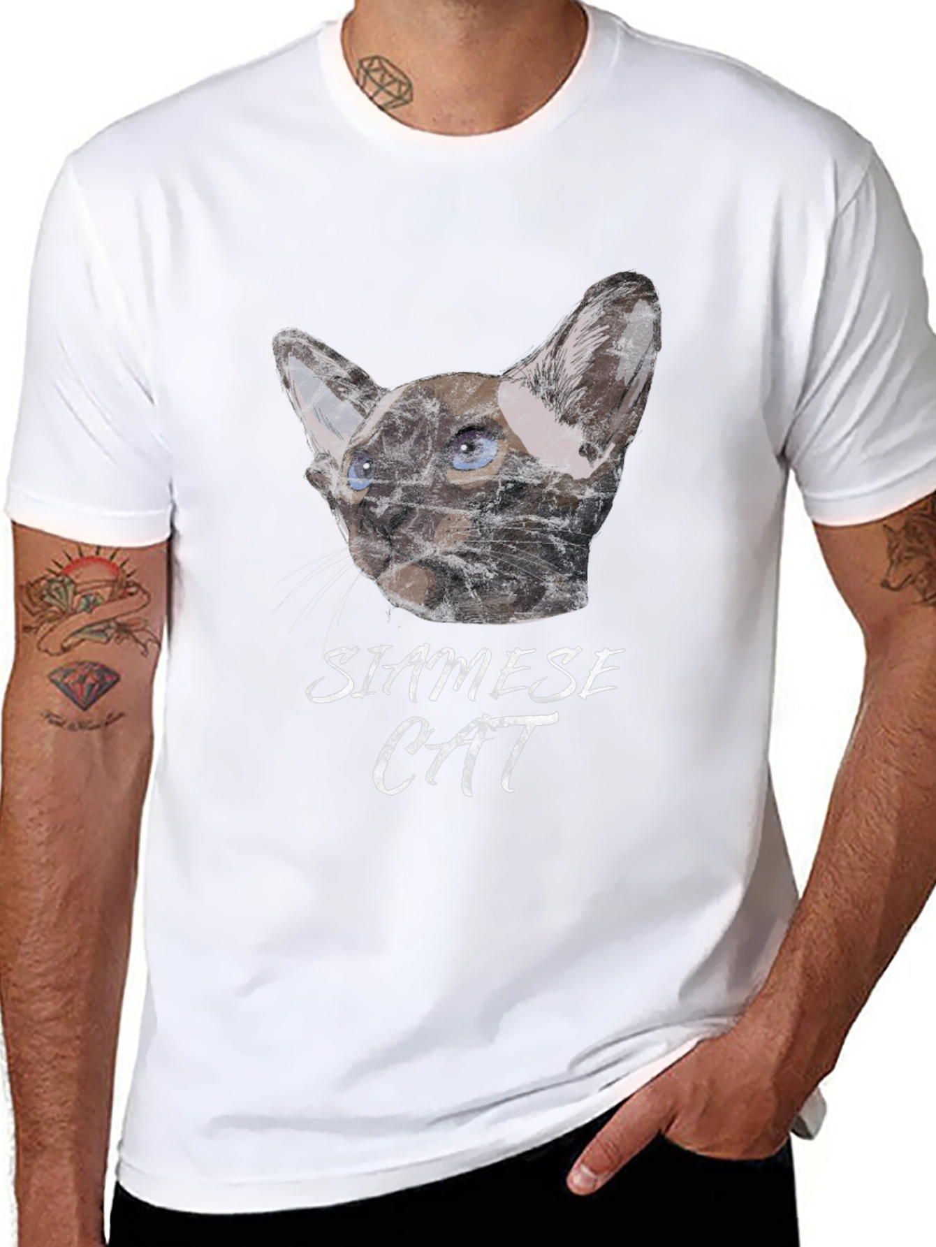 Siamese Cat Graphic Print Black T-Shirt