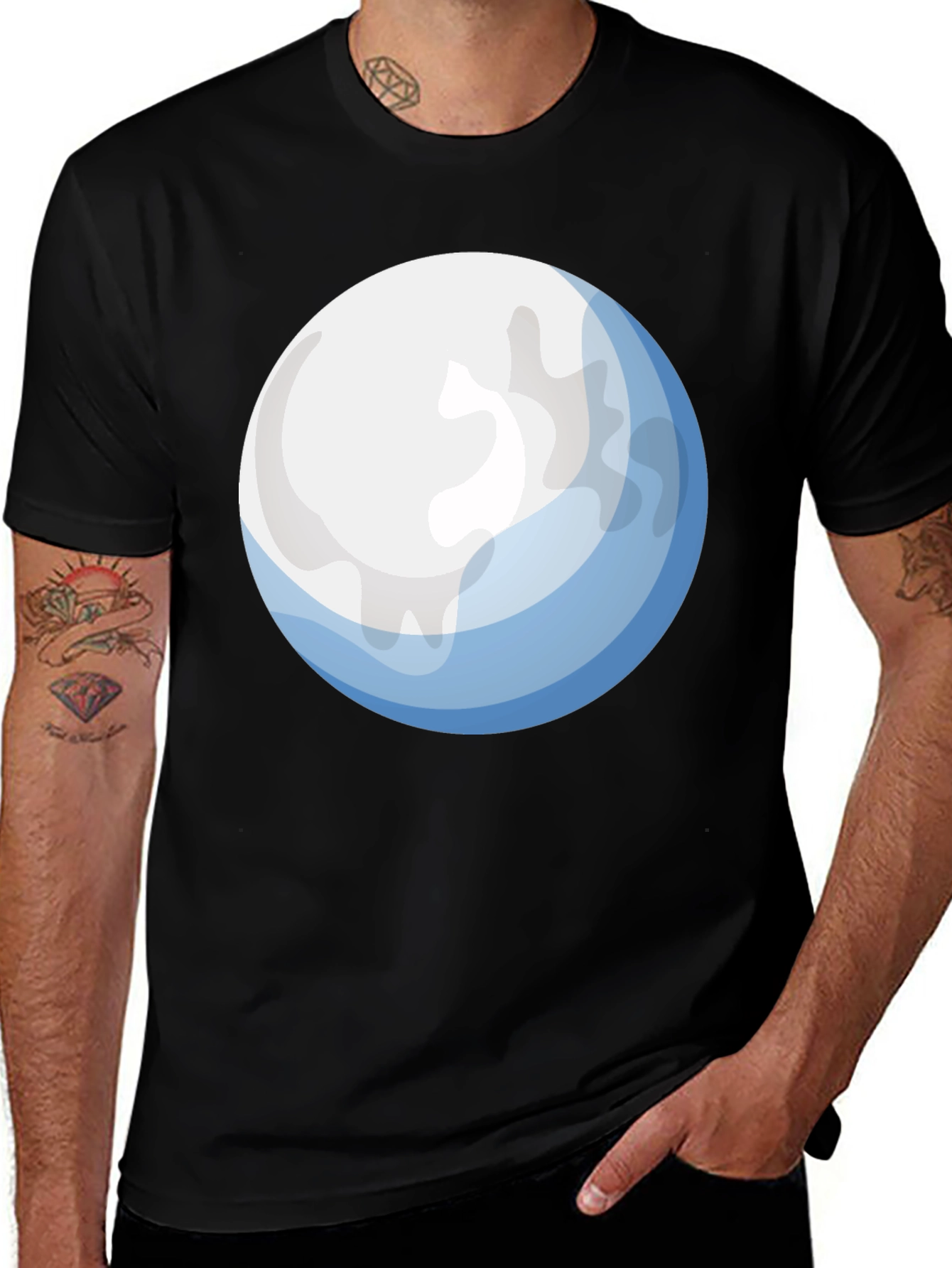 Cartoon Sphere Graphic Tee - Soft Black T-Shirt