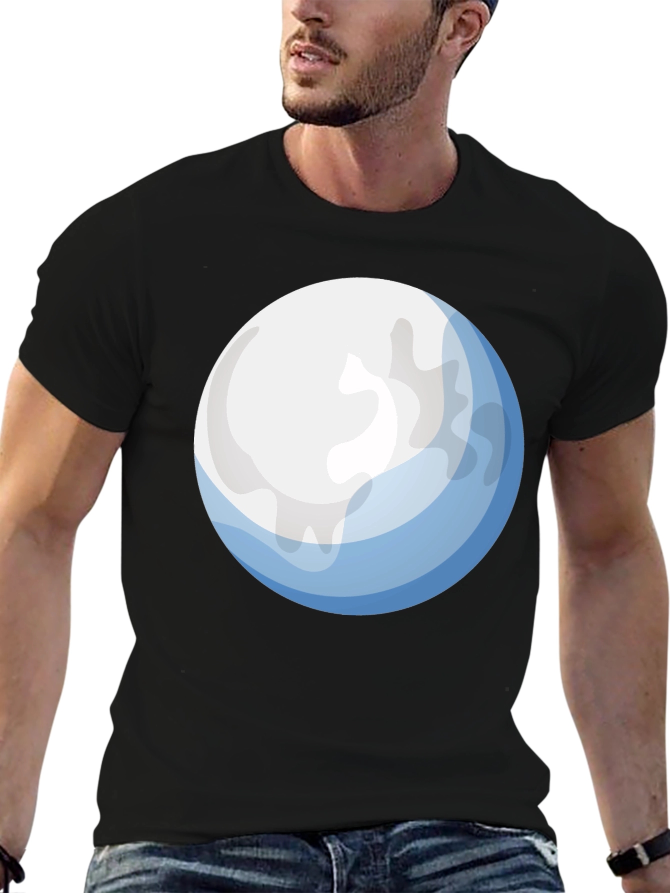 Cartoon Sphere Graphic Tee - Soft Black T-Shirt