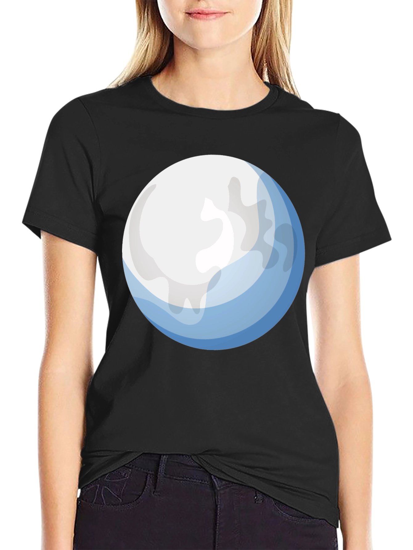 Cartoon Sphere Graphic Tee - Soft Black T-Shirt