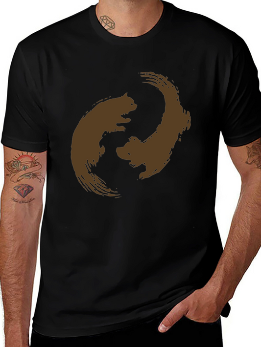 Squirrel Yin Yang Graphic Tee - Black Cotton Blend Casual Shirt