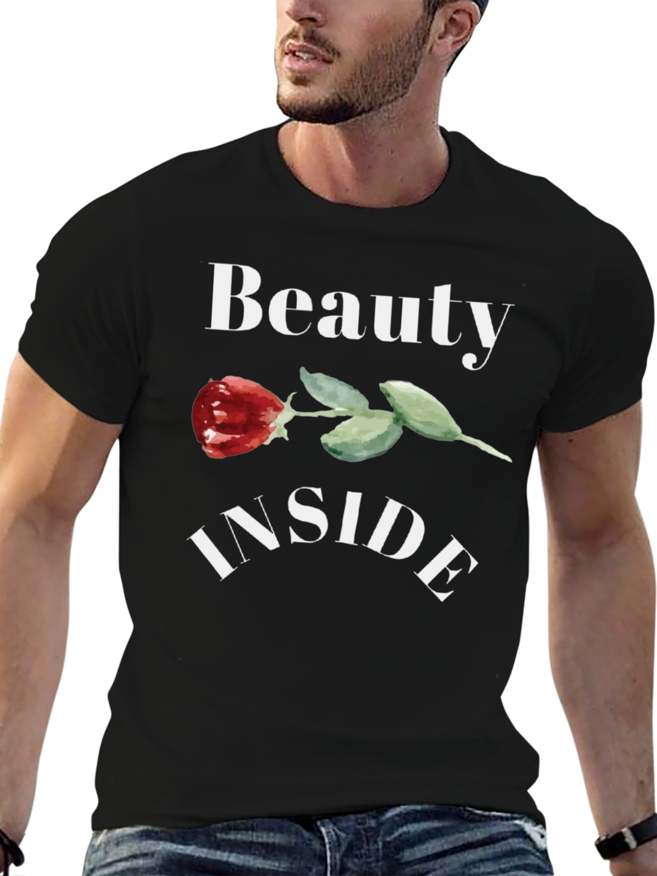 Beauty Inside Rose Graphic Black T-Shirt