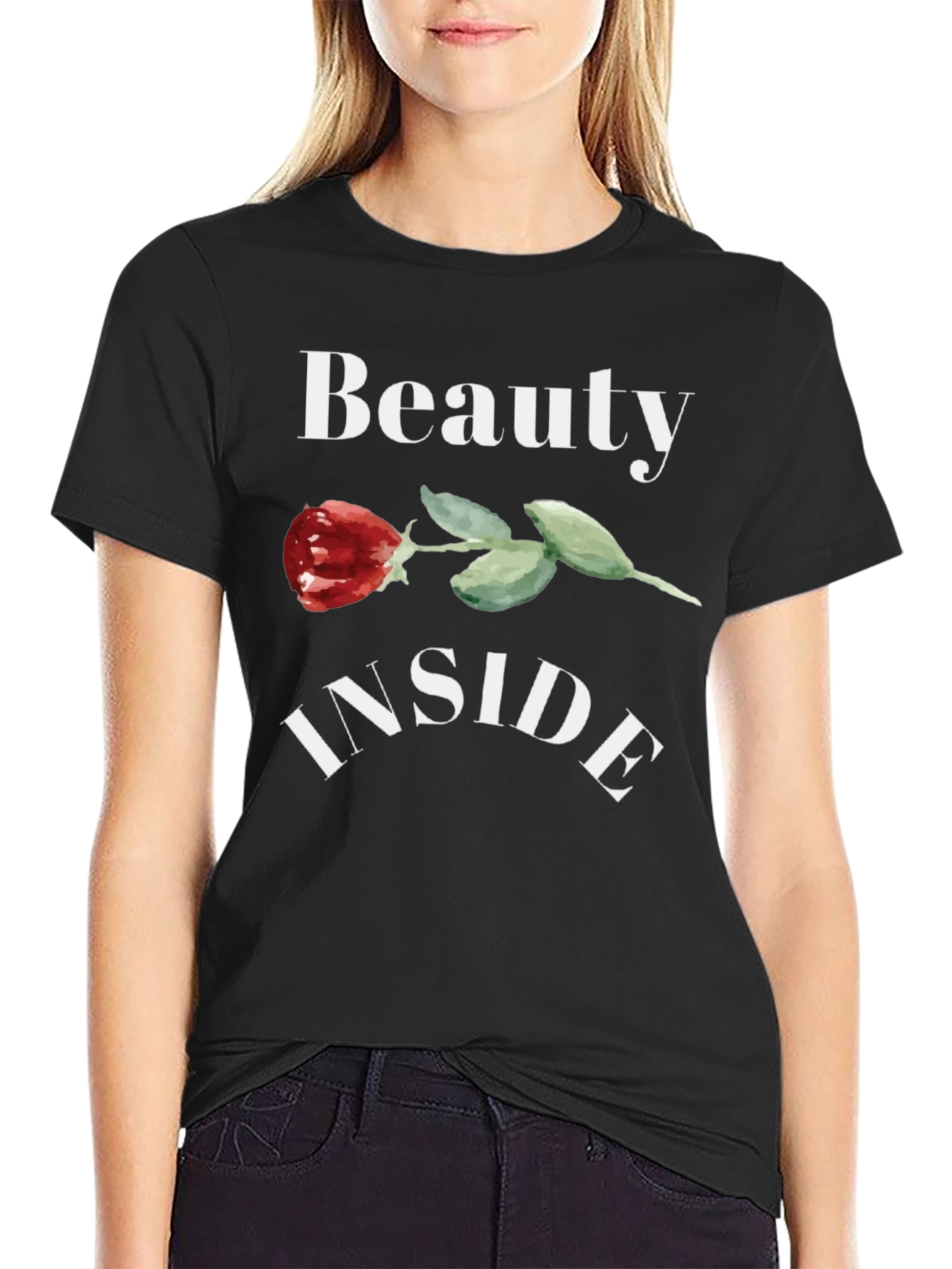 Beauty Inside Rose Graphic Black T-Shirt