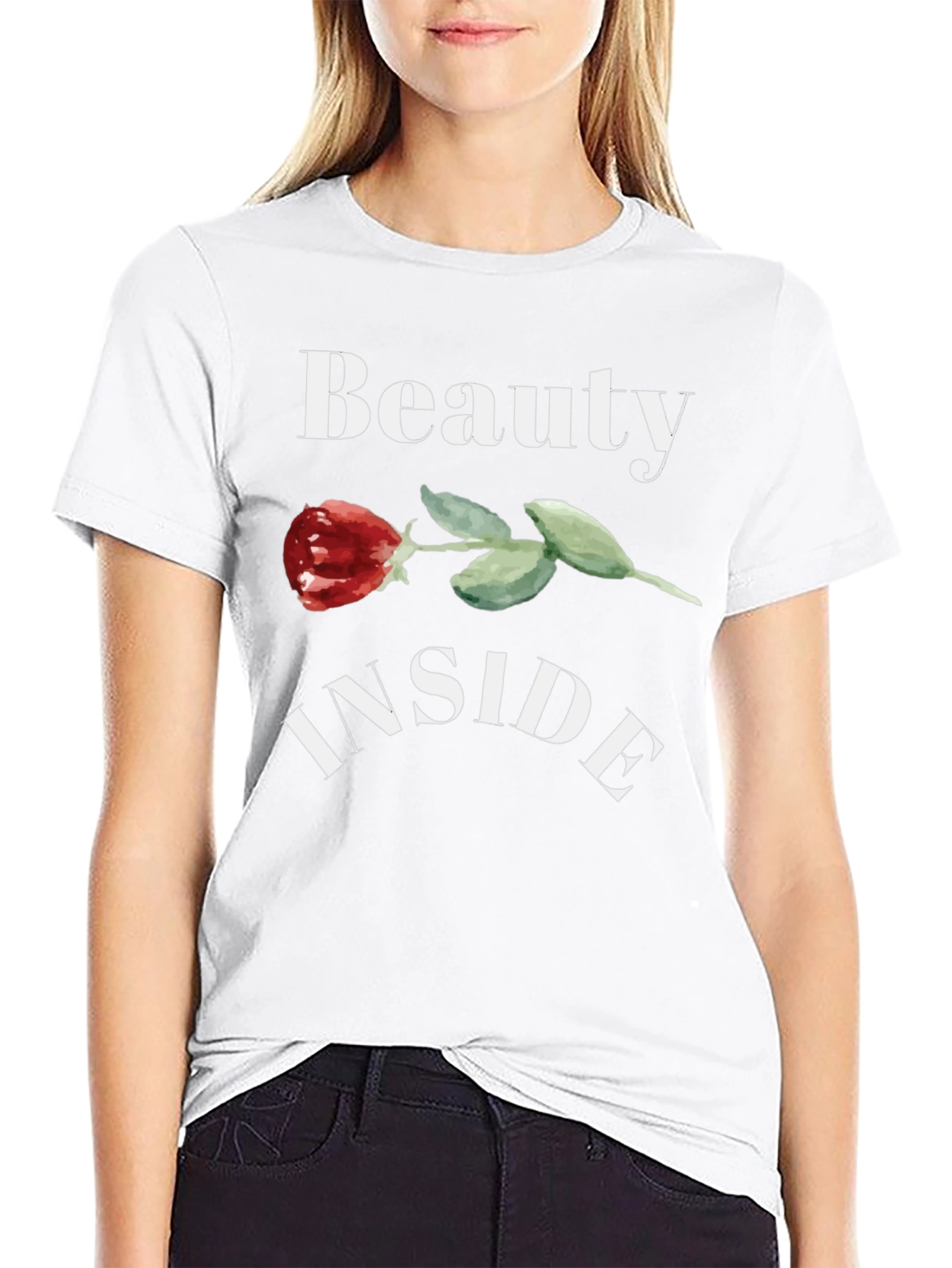 Beauty Inside Rose Graphic Black T-Shirt