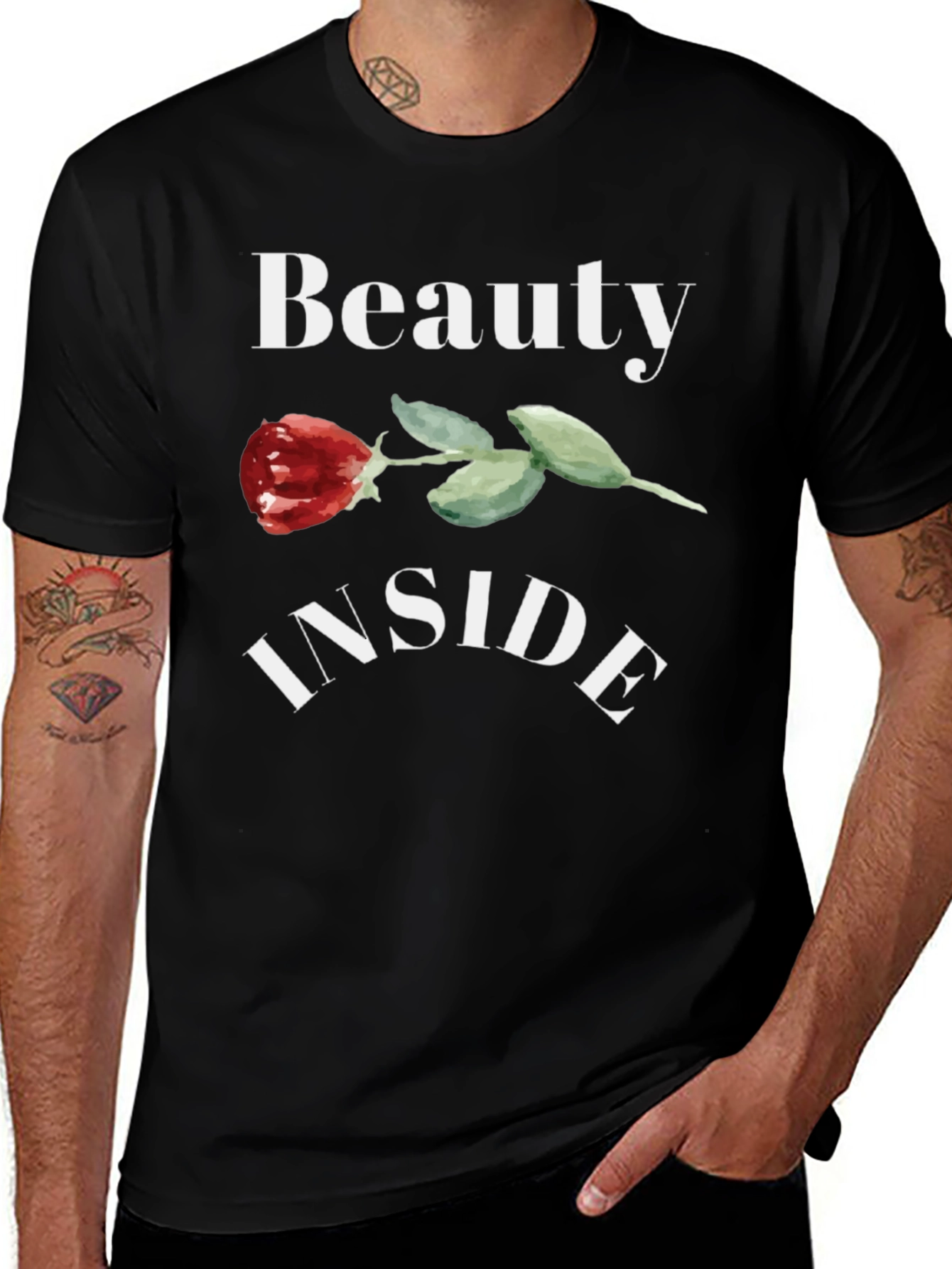Beauty Inside Rose Graphic Black T-Shirt