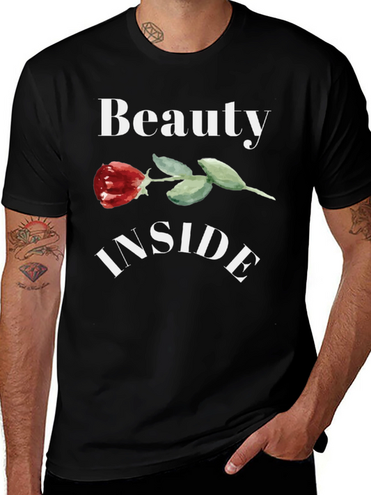 Beauty Inside Rose Graphic Black T-Shirt
