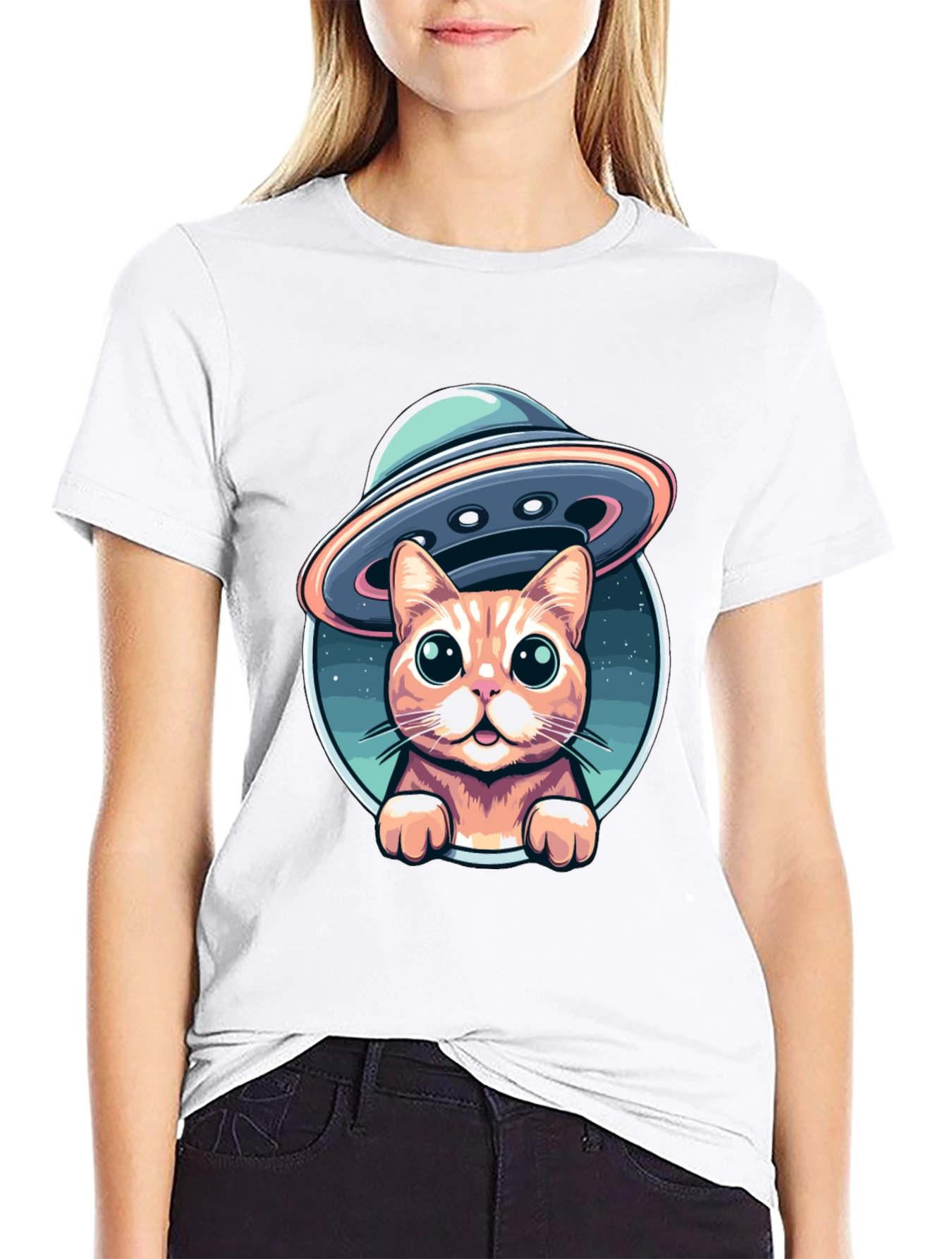 Cat Abduction UFO Graphic T-Shirt