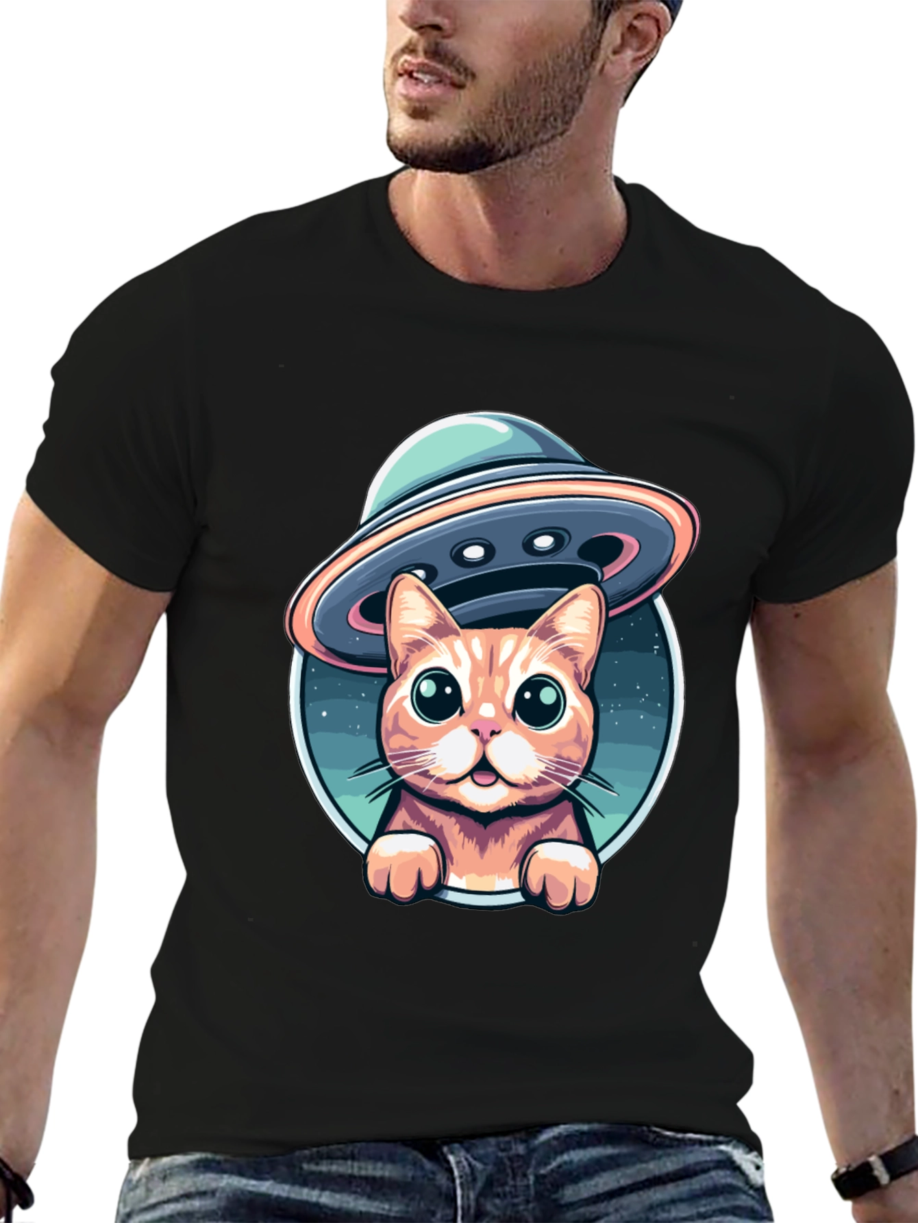 Cat Abduction UFO Graphic T-Shirt