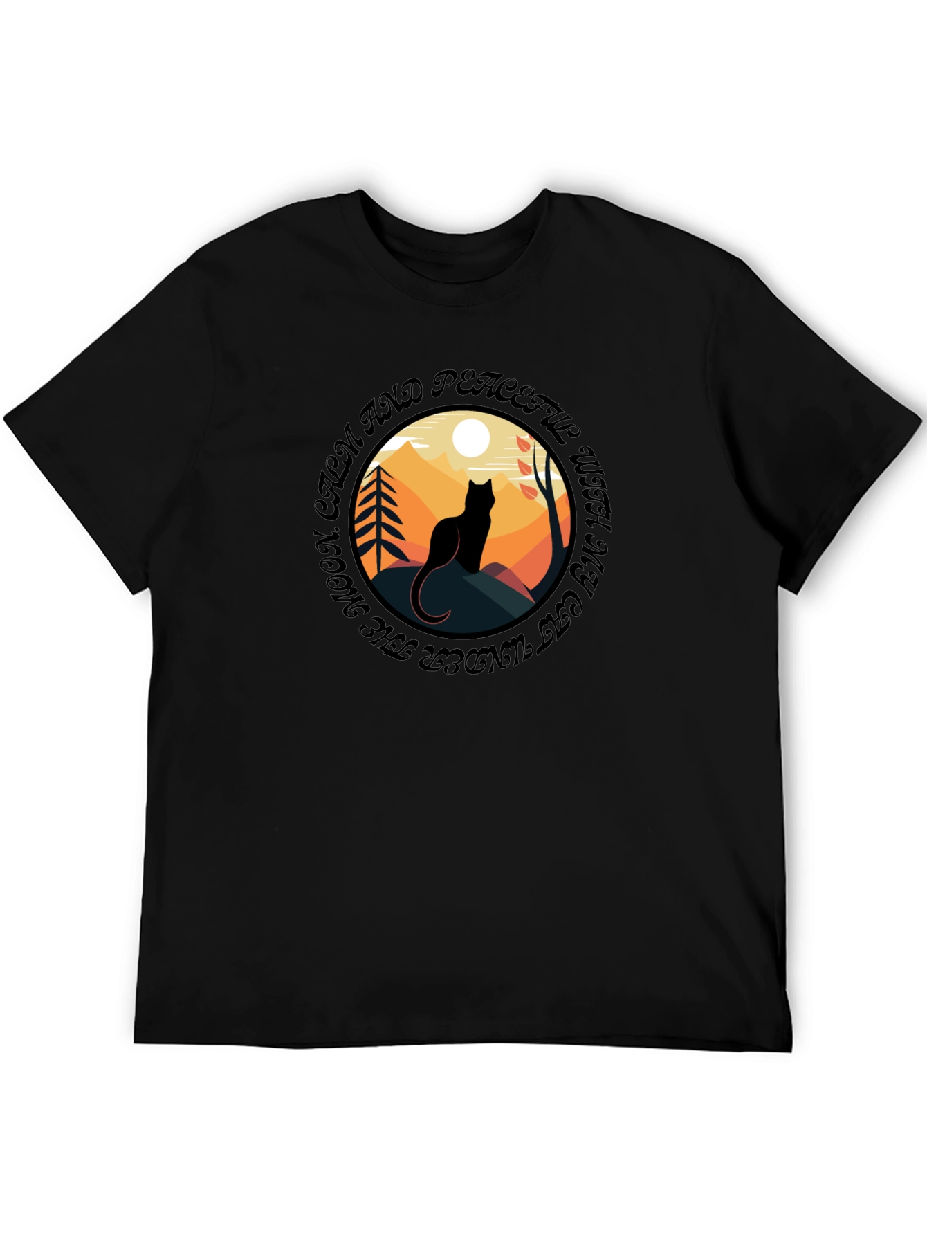 Calm Cat Under Moon T-Shirt - Peaceful Graphic Tee