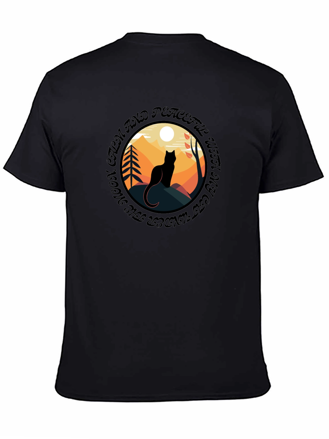 Calm Cat Under Moon T-Shirt - Peaceful Graphic Tee