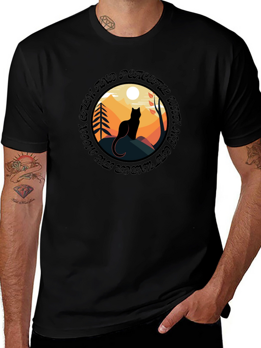 Calm Cat Under Moon T-Shirt - Peaceful Graphic Tee