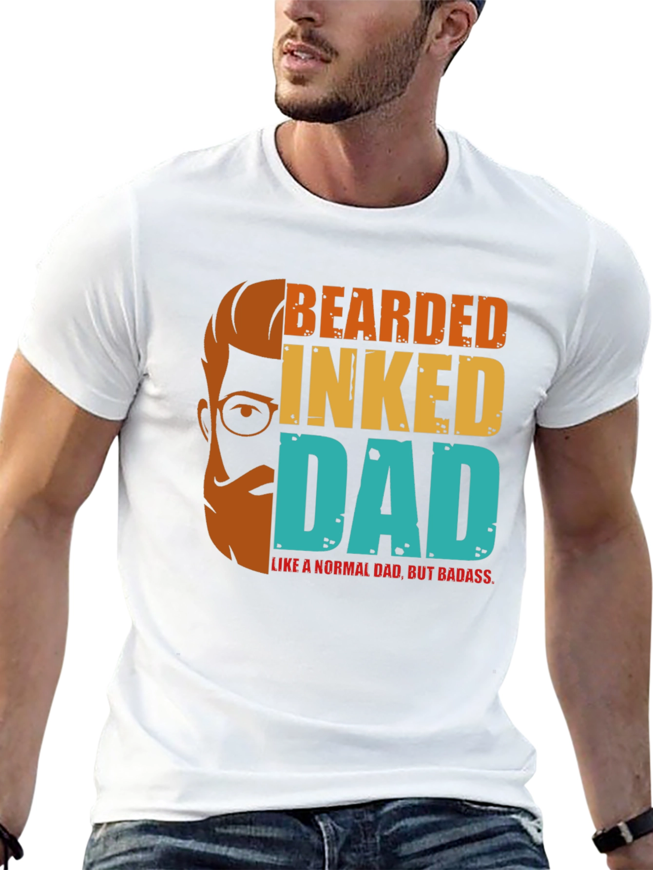 Bearded Inked Dad T-Shirt - Badass Fathers Day Tee
