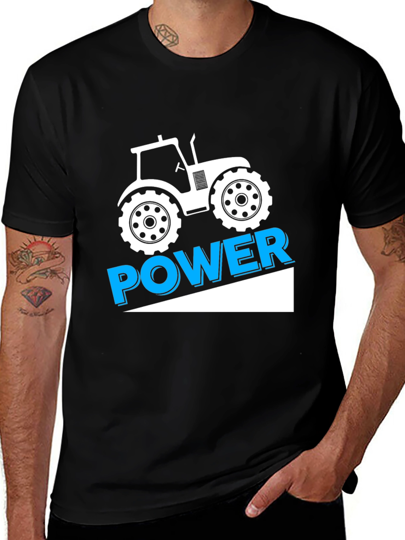 Tractor Power Graphic Tee - Black Cotton T-Shirt