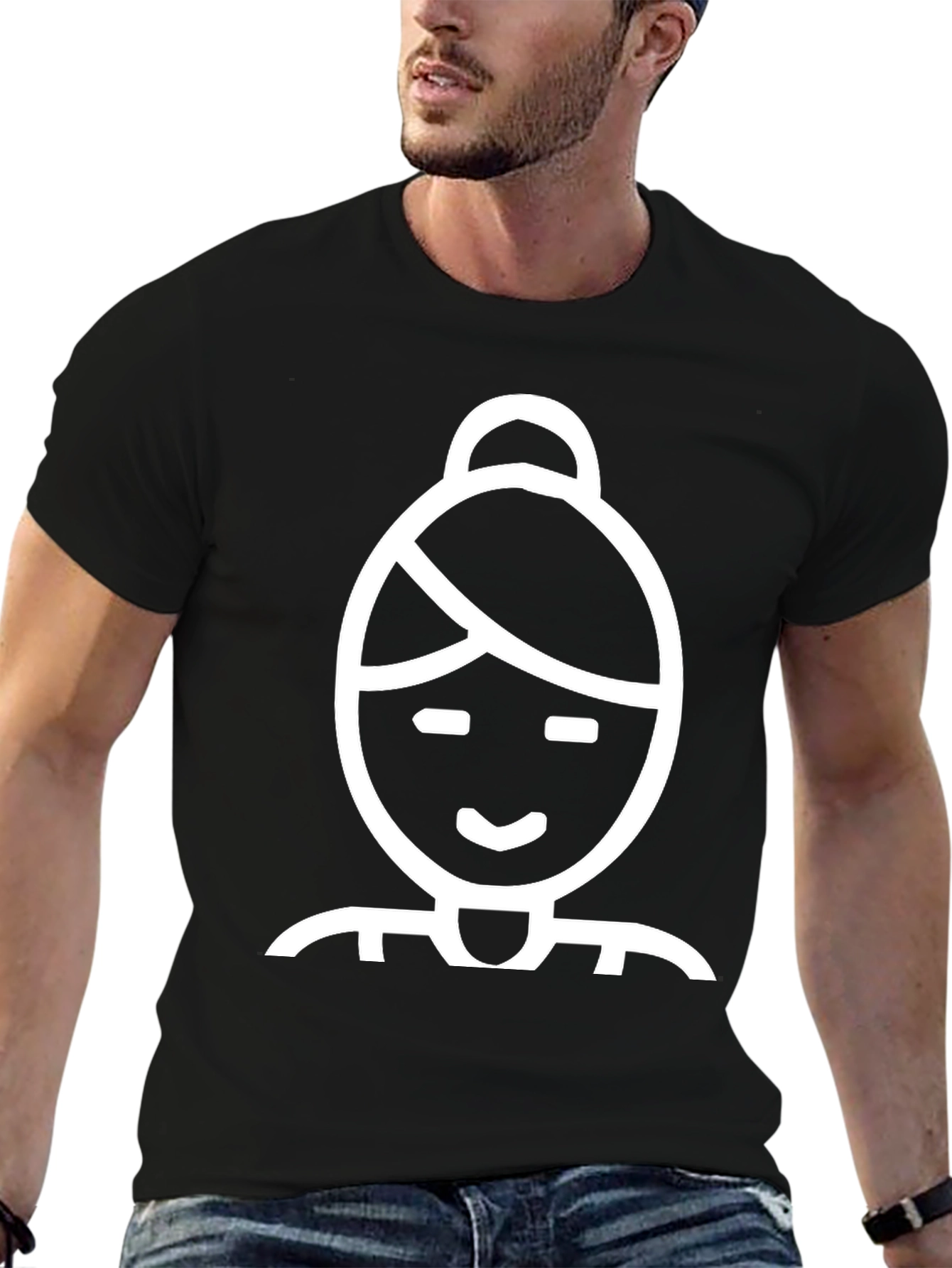 Black Tee with Woman Icon Graphic