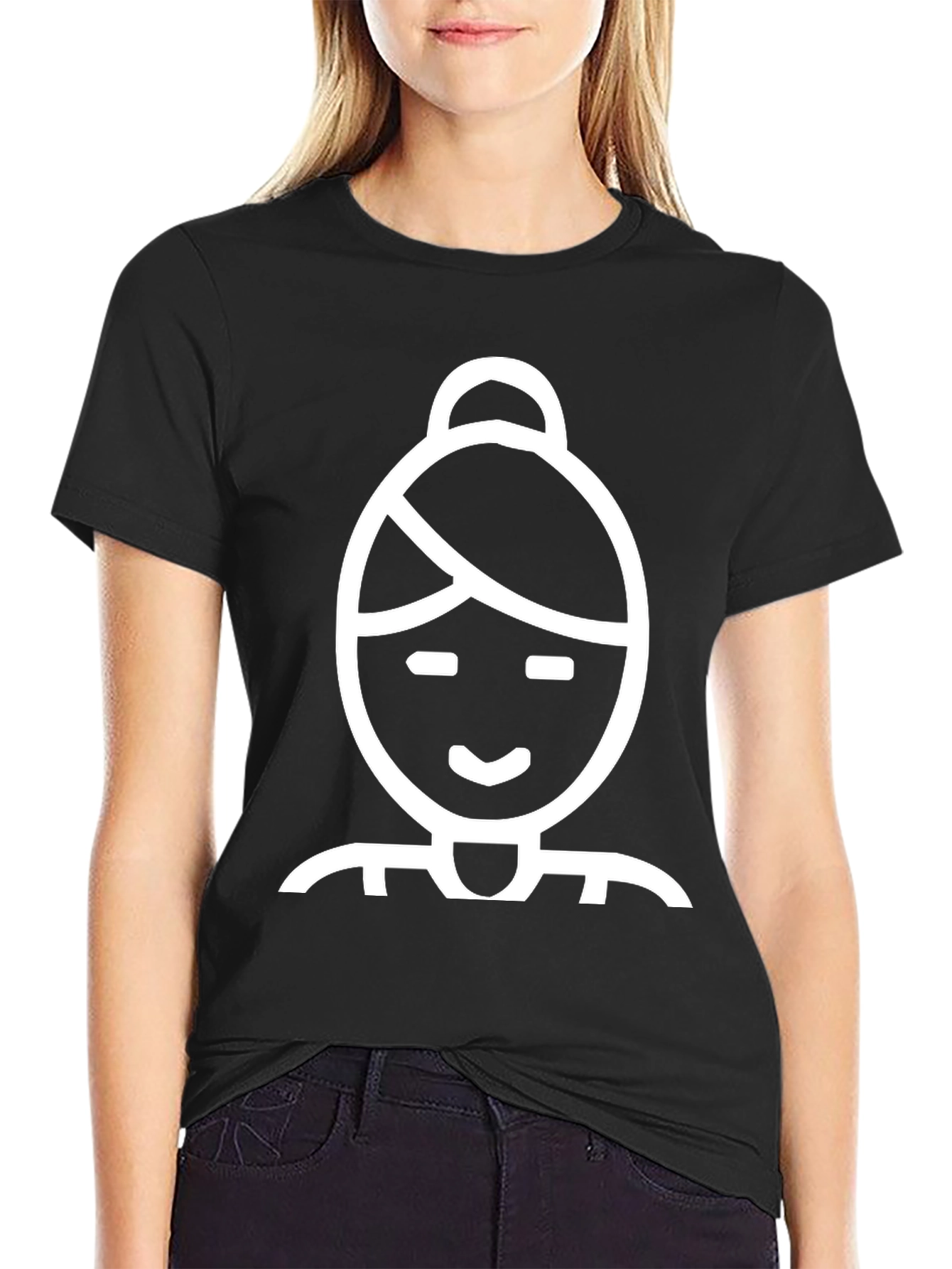 Black Tee with Woman Icon Graphic