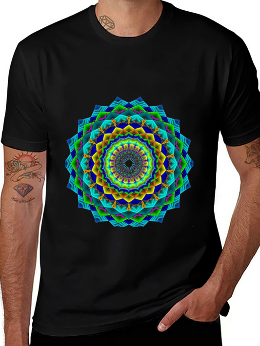 Vibrant Geometric Mandala Black T-Shirt