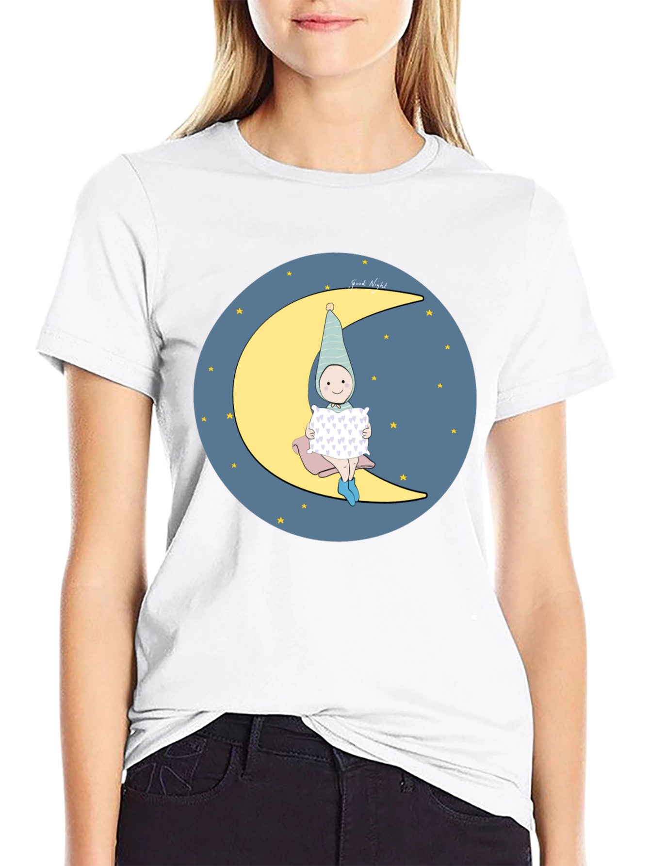 Sleepy Moon Kid Graphic Tee - Black