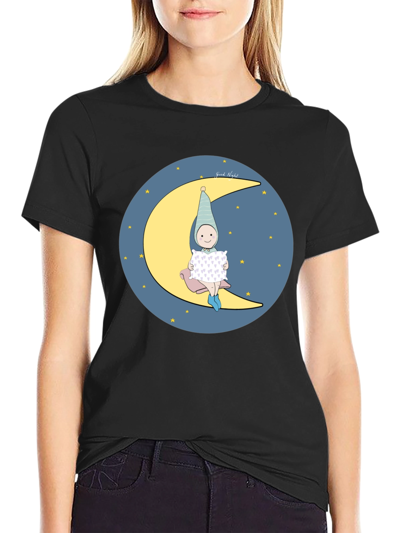 Sleepy Moon Kid Graphic Tee - Black