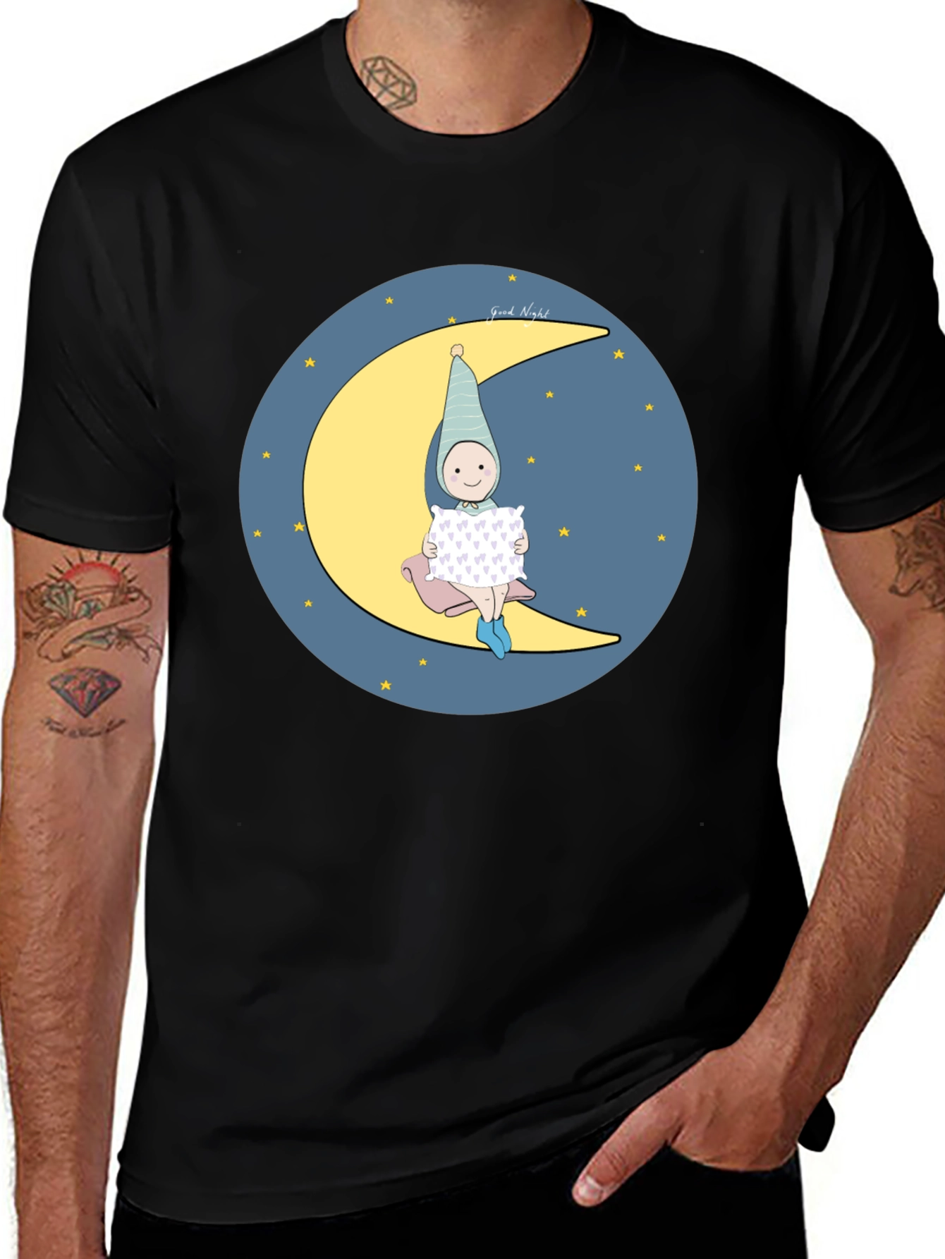 Sleepy Moon Kid Graphic Tee - Black