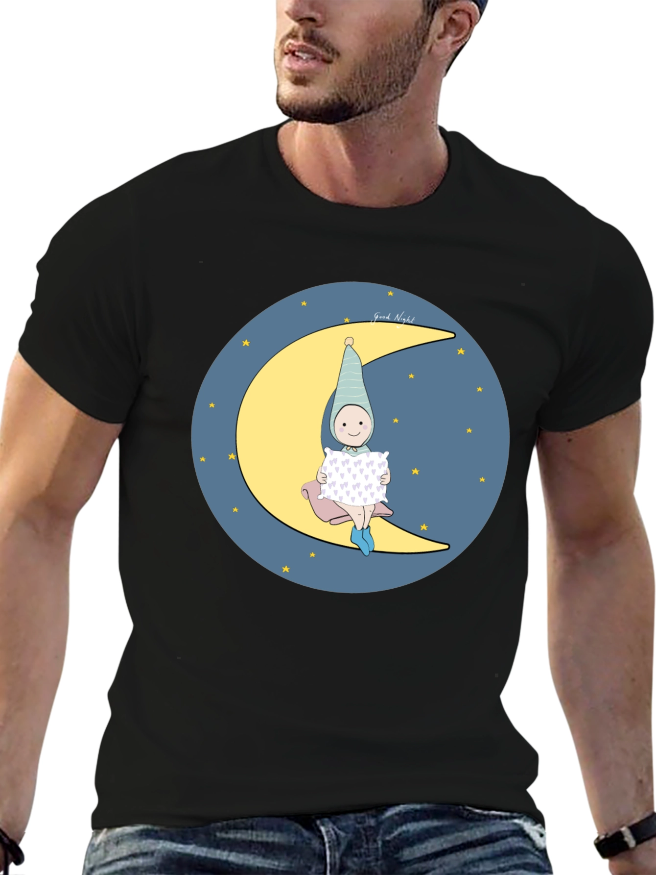 Sleepy Moon Kid Graphic Tee - Black
