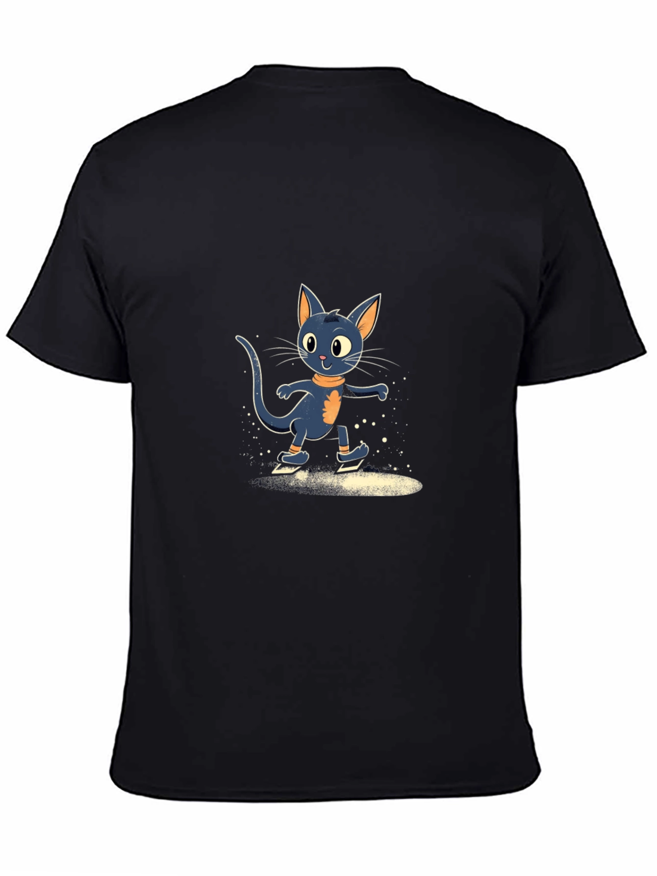 Skating Cat Graphic Tee - Black Cotton Blend T-Shirt